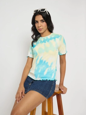 Madame Tie-Dye Lettuce Hem Aqua Blue T-Shirt Everyday Flex