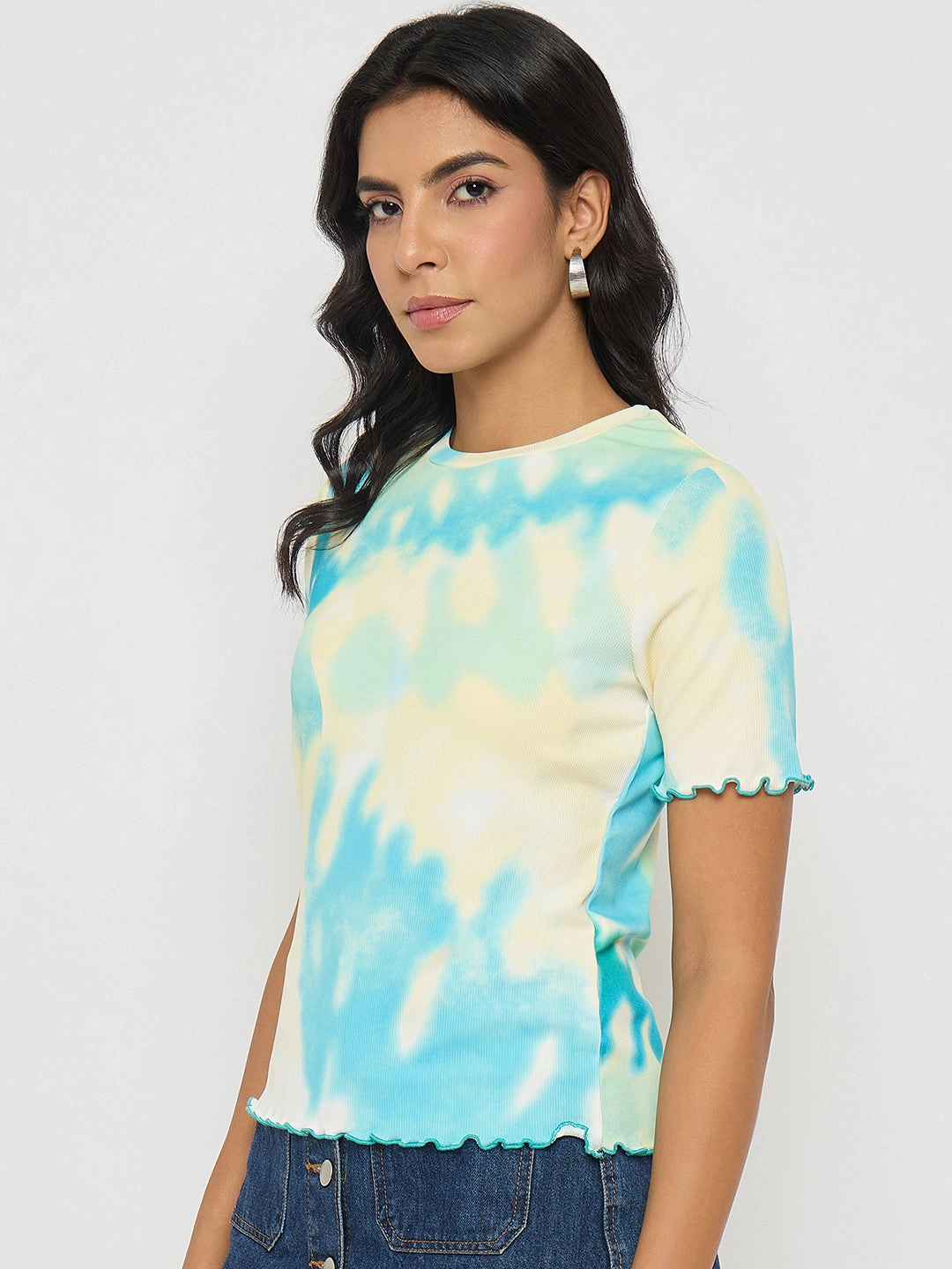 Madame Tie-Dye Lettuce Hem Aqua Blue T-Shirt Good stretch