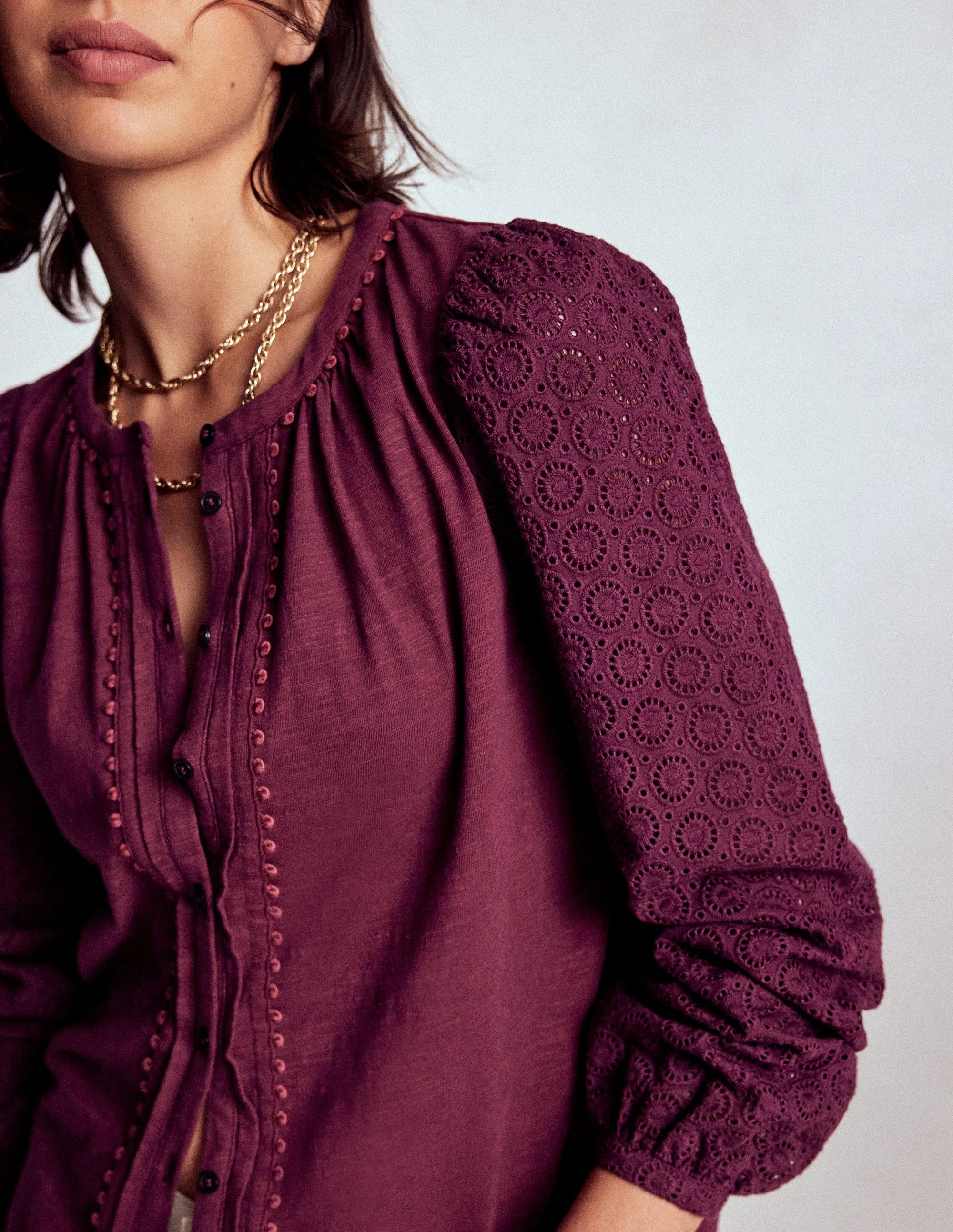 AbrasionResistant Edging Non Irritating Seams Eden Broderie Jersey Shirt-Deep Wisteria