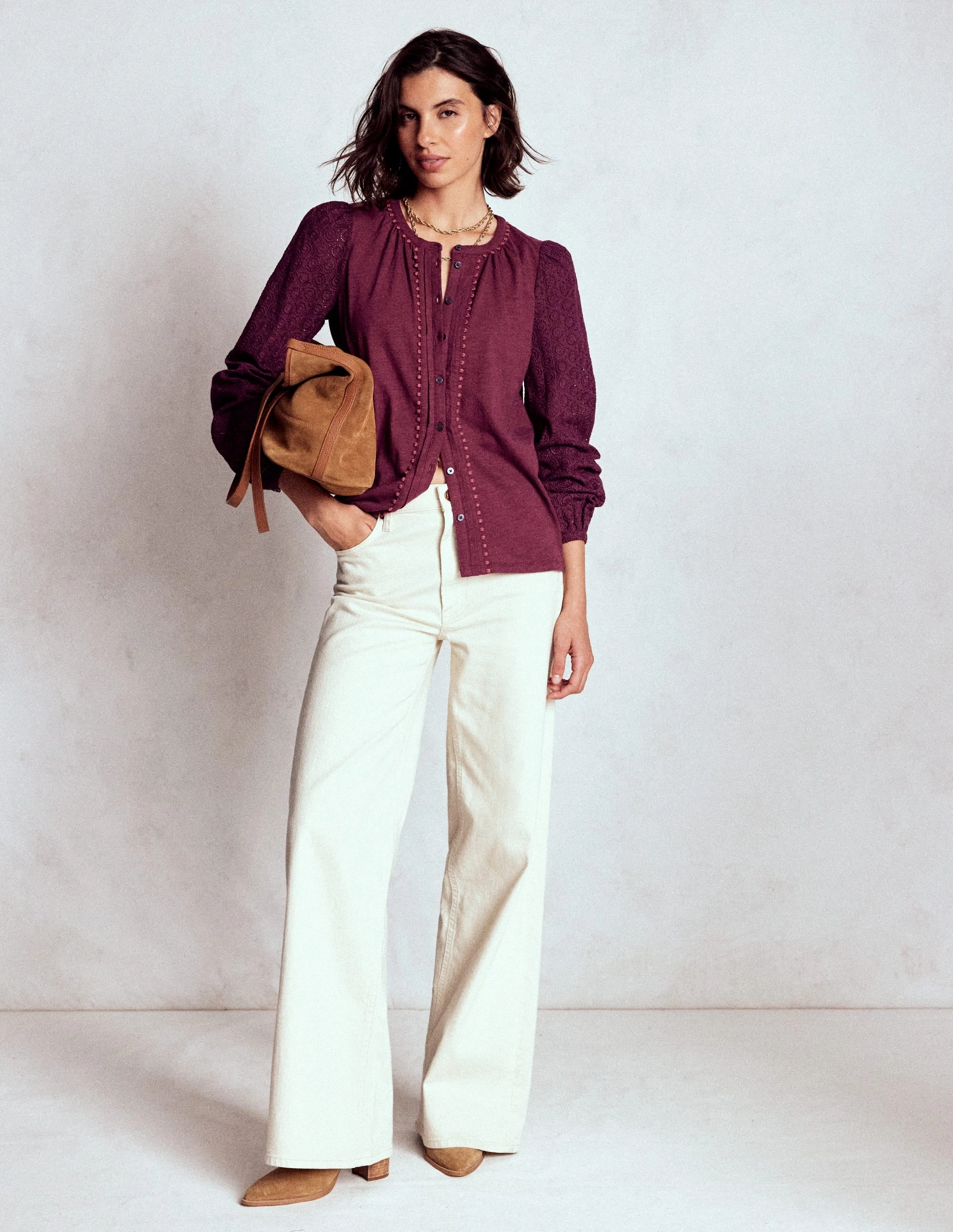 Eden Broderie Jersey Shirt-Deep Wisteria Button Down Collar Style AdjustableClosure