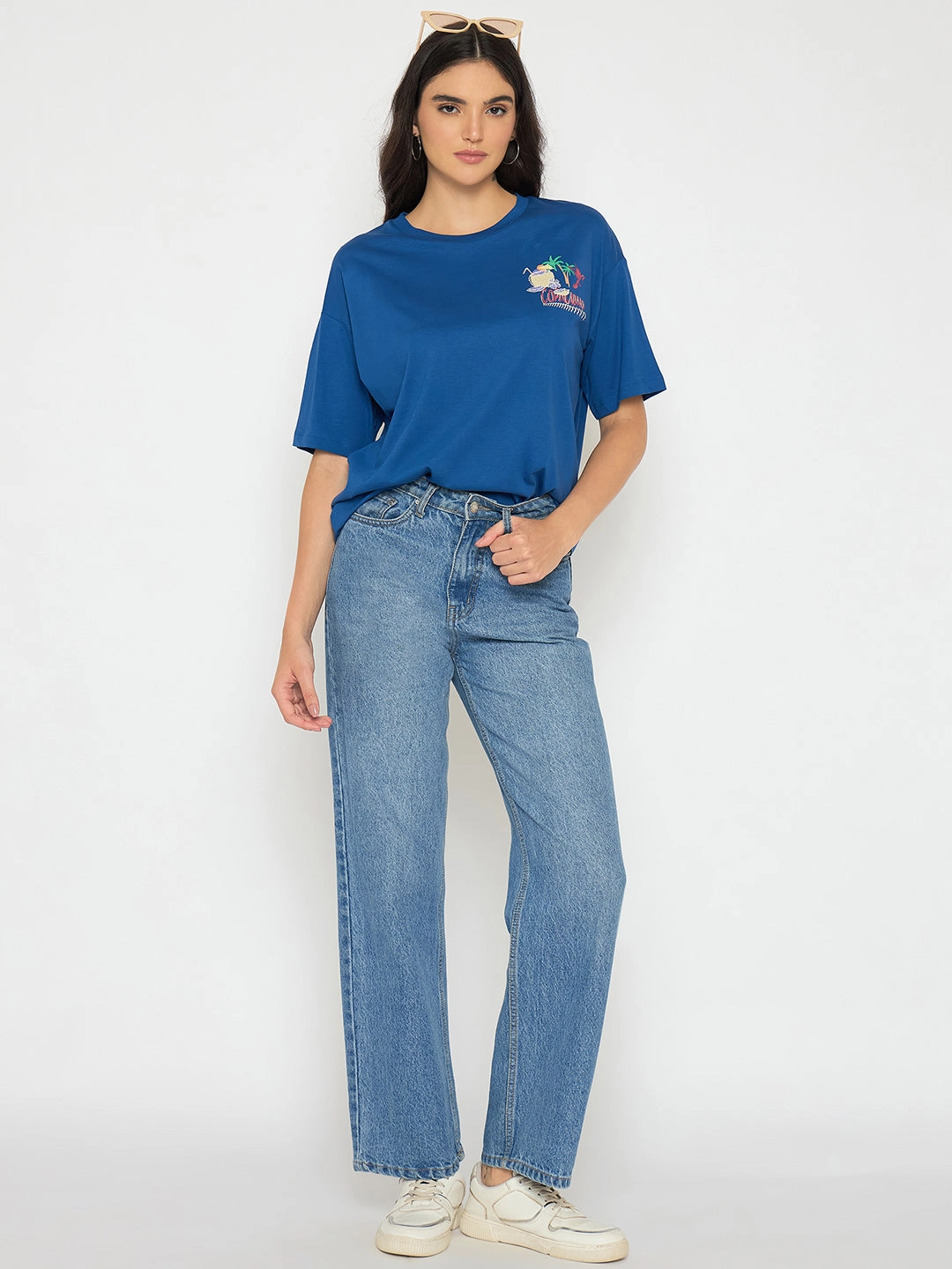 Cool and casual Effortless Comfort Design Madame Graphic Adorned Royal Blue Cotton T-Shirt