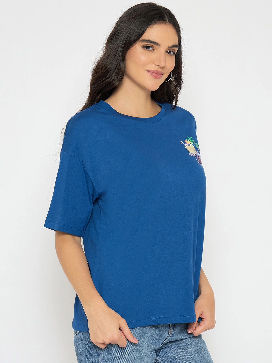 Comfortable Fit Wear AntiPilling Treatment Madame Graphic Adorned Royal Blue Cotton T-Shirt