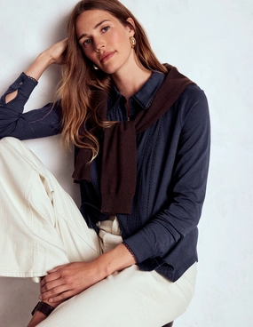 Daily Wear Eco Friendly Blend Picot Trim Jersey Shirt-Navy