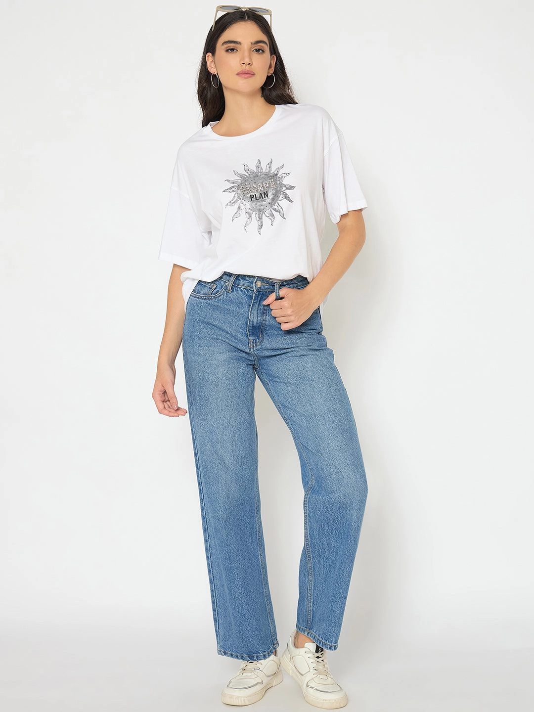 Wool combination Madame Graphic Print White Cotton T-shirt