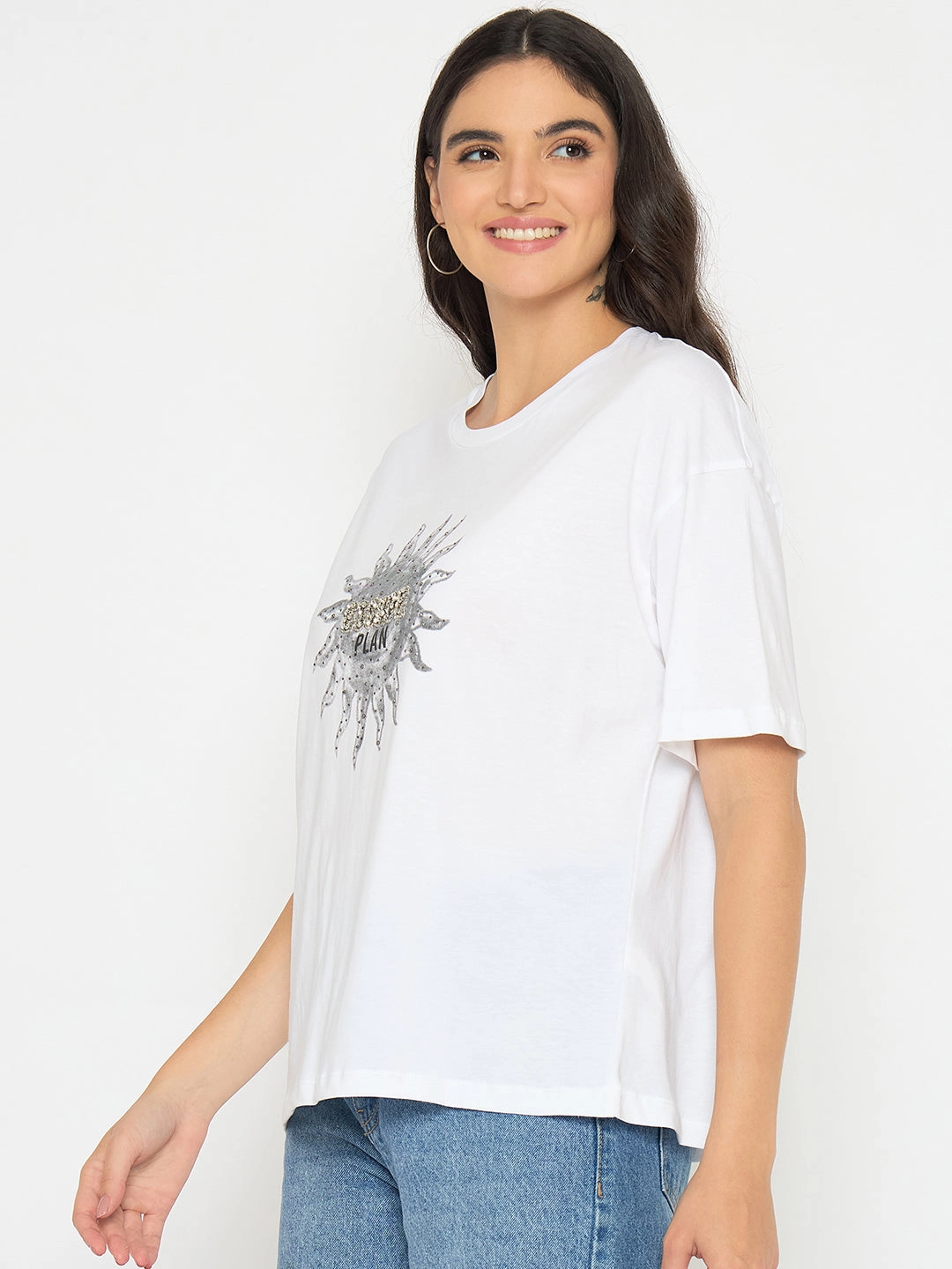 Madame Graphic Print White Cotton T-shirt Easy Style Wear Universal Silhouette
