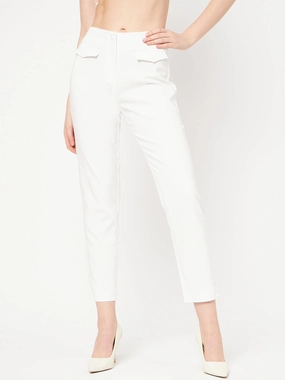 Flexible Movement Slim Profile Madame White Solid Trouser