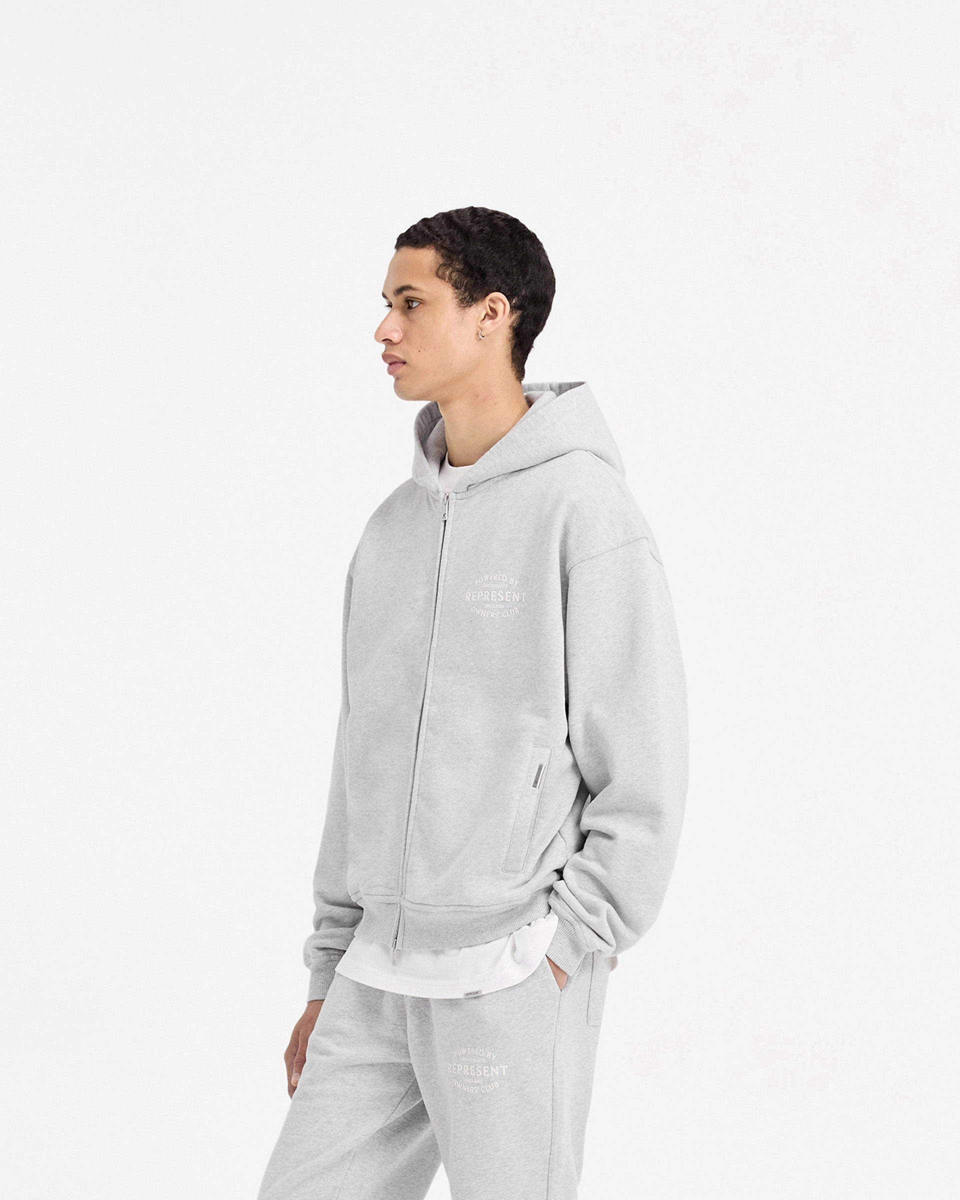 Brown bear like Represent Owners Club Stamp Zip Up Hoodie - Ash Grey