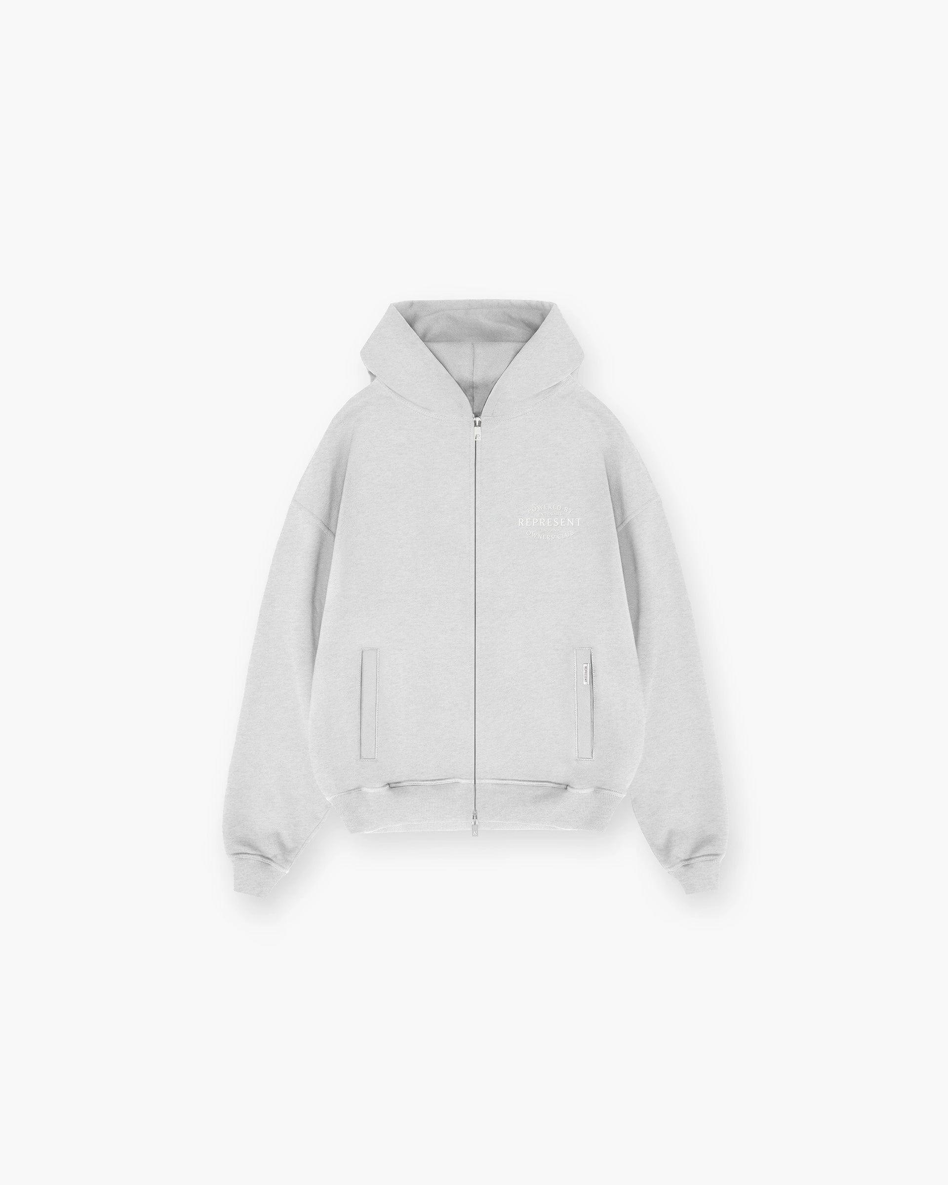 Travel Buddy Oversized Cut Represent Owners Club Stamp Zip Up Hoodie - Ash Grey