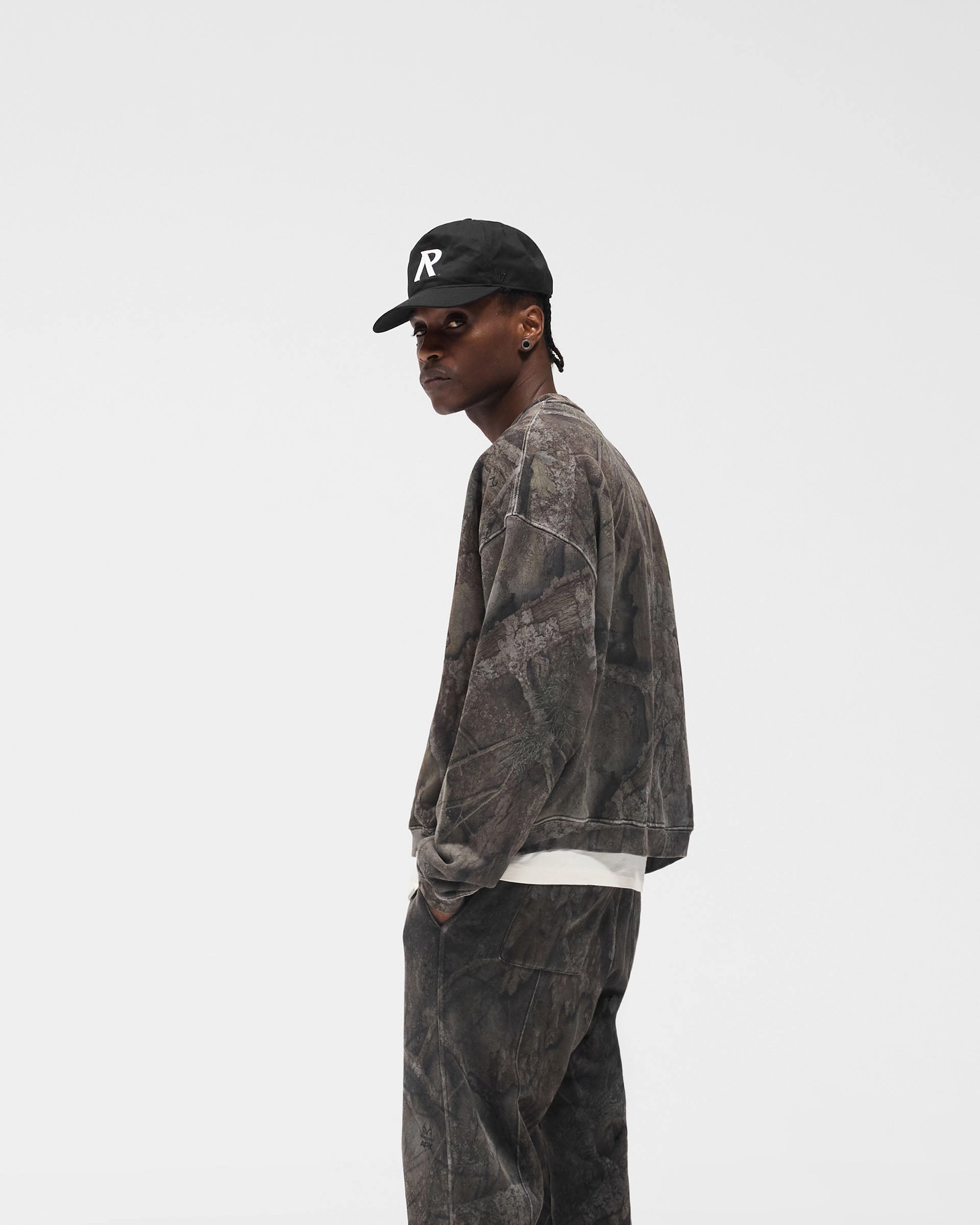 Initial Overdye Realtree? Boxy Sweater - Overdyed Black Comfy clothing Versatile Layer Fit