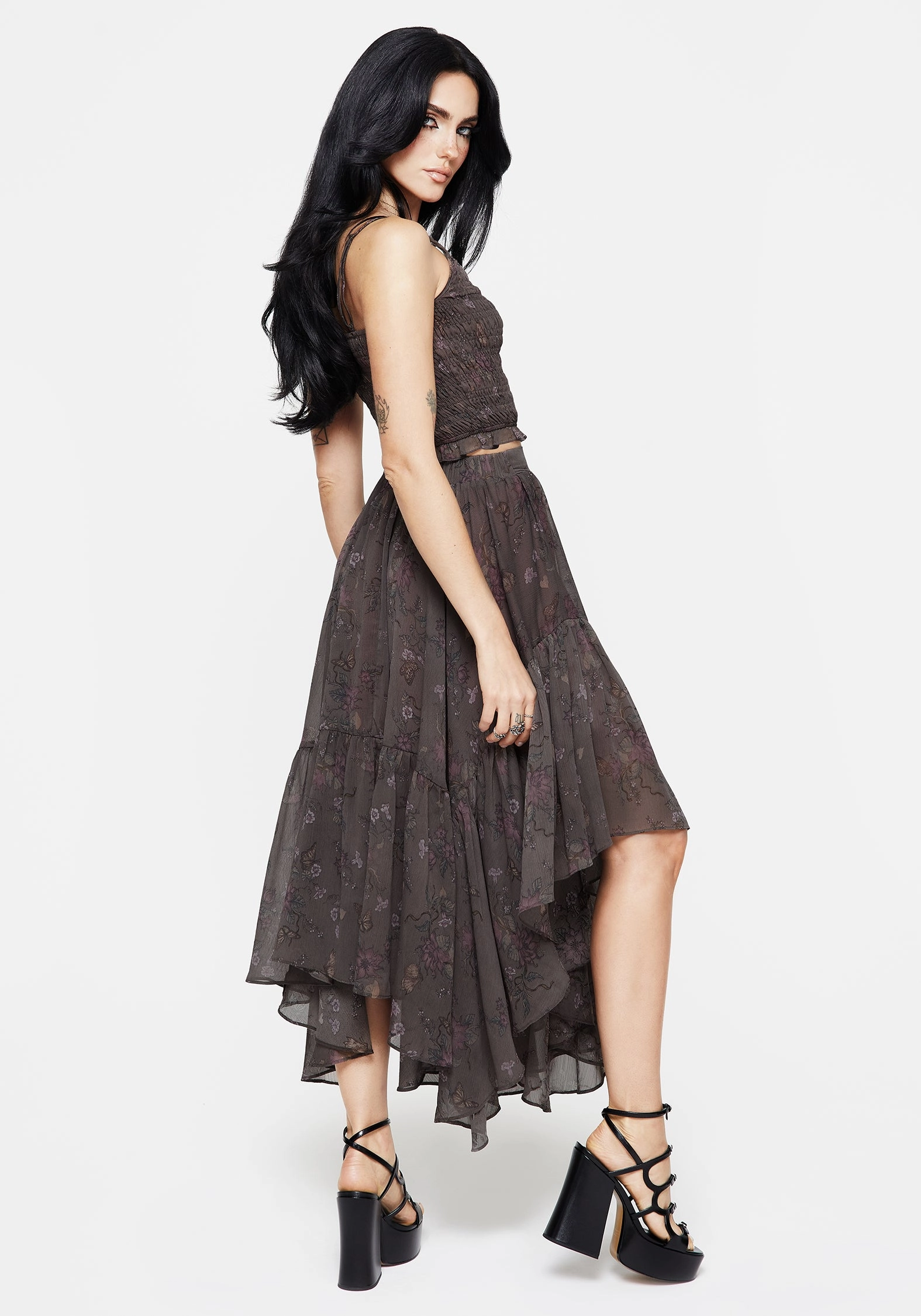Arnora Chiffon Handkerchief Hem Midaxi Skirt Side Slit