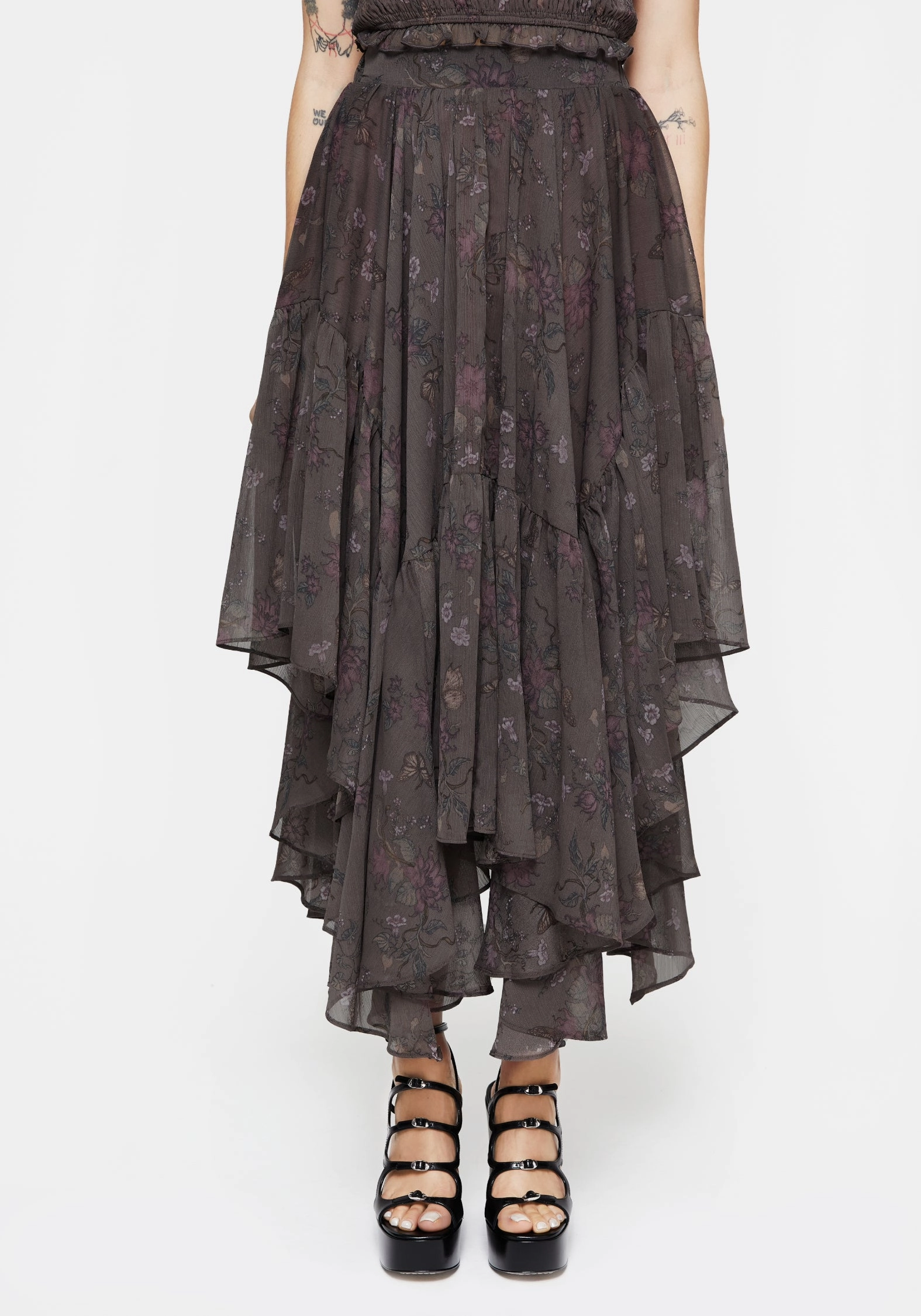 Arnora Chiffon Handkerchief Hem Midaxi Skirt Subtle Shimmer Personality Style