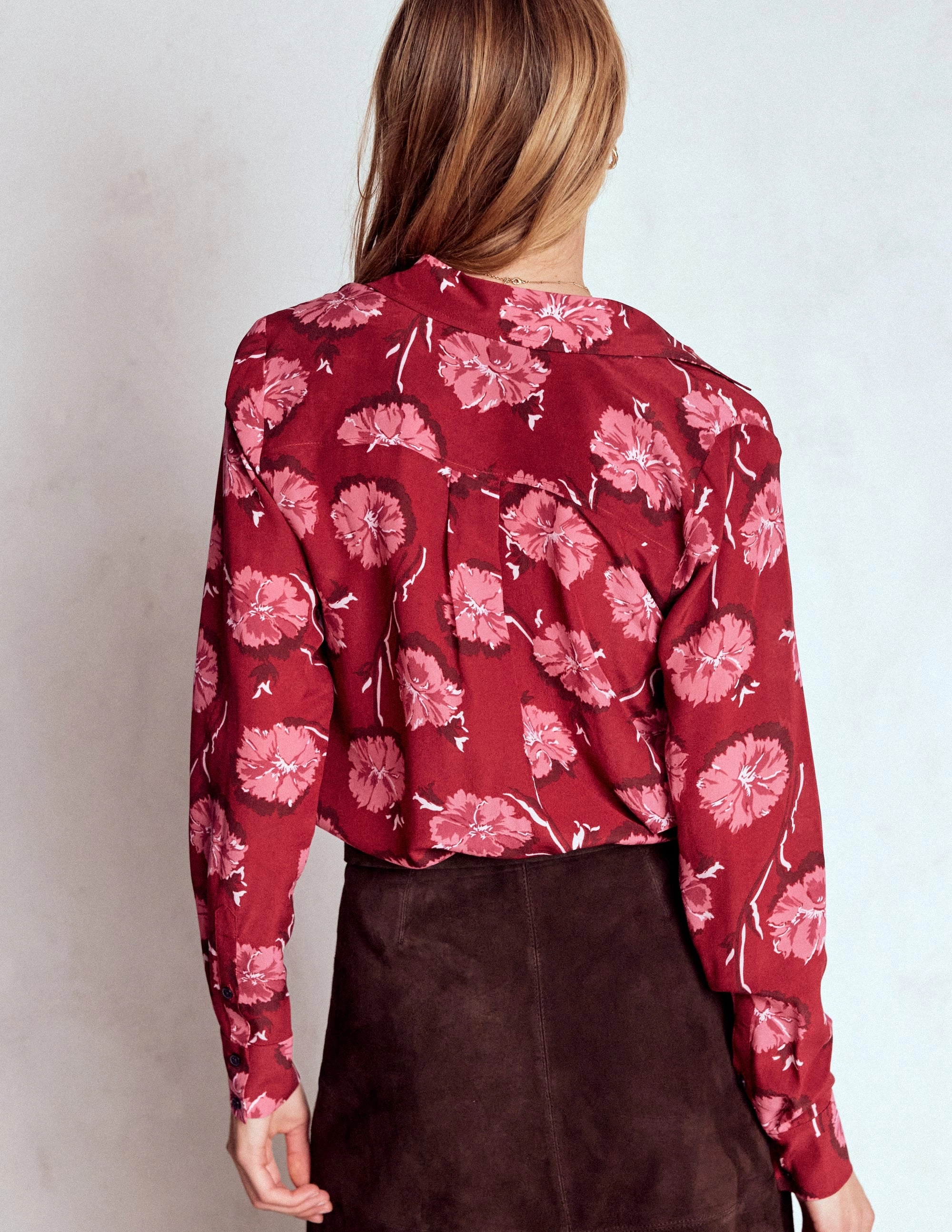 Sienna Silk Shirt-Red, Delicate Carnation Beach Attire Comfortable fit