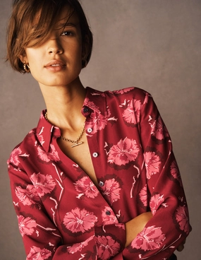 checkered pattern Sienna Silk Shirt-Red, Delicate Carnation