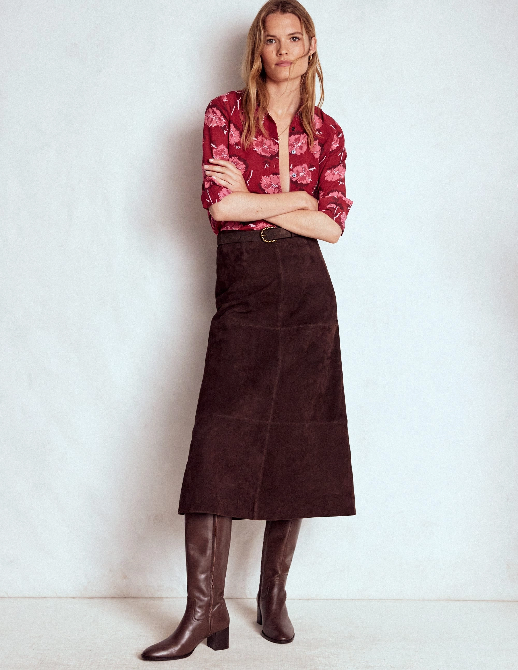 Sienna Silk Shirt-Red, Delicate Carnation Athletic Look Reinforced Seams