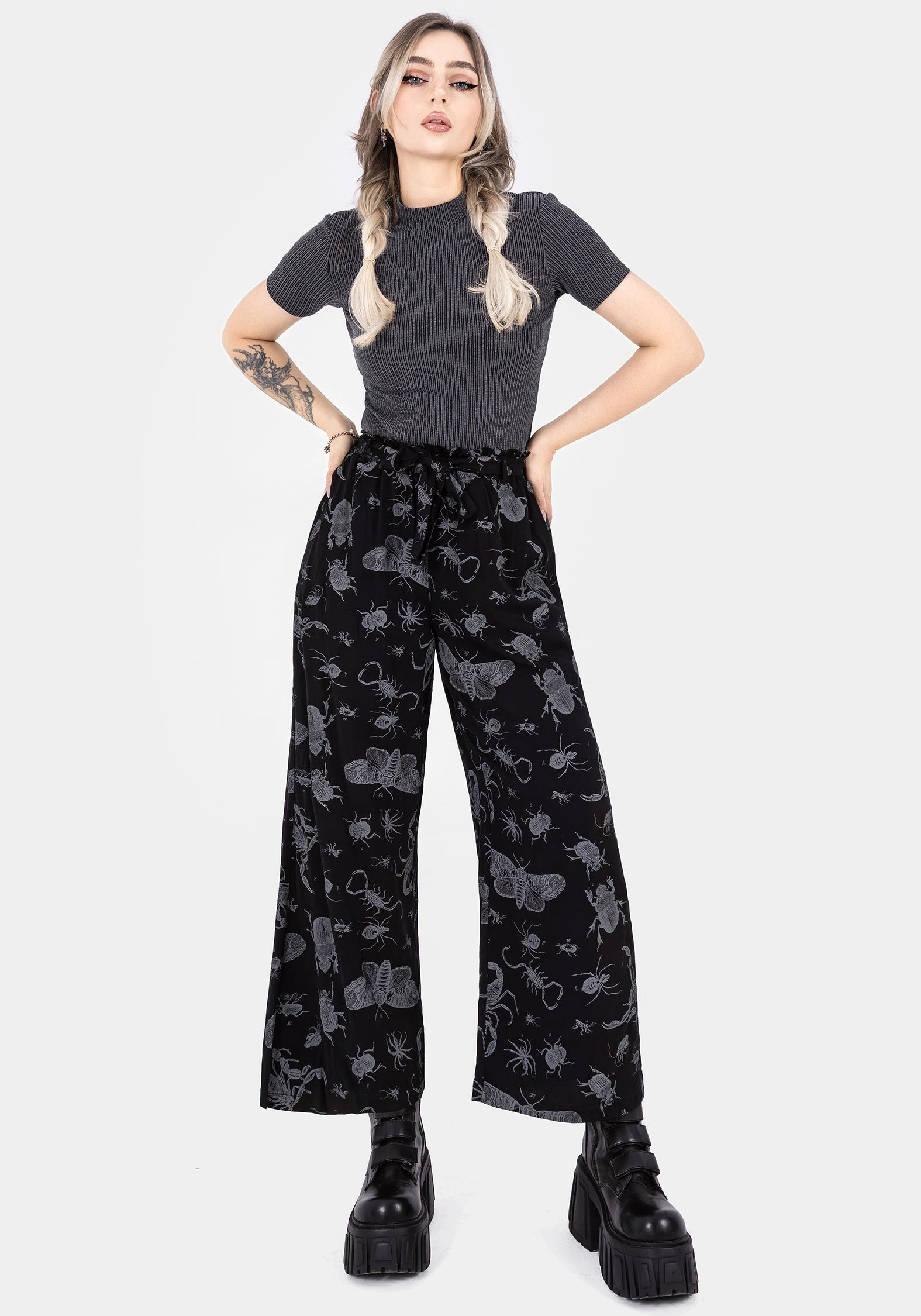Parasite Bugs Wide Leg Paperbag Culotte Trousers - Black Street Utility
