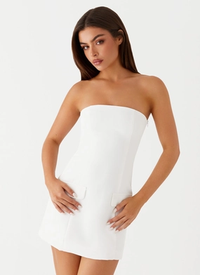 Allora Strapless Mini Dress - White Cotton-Blend