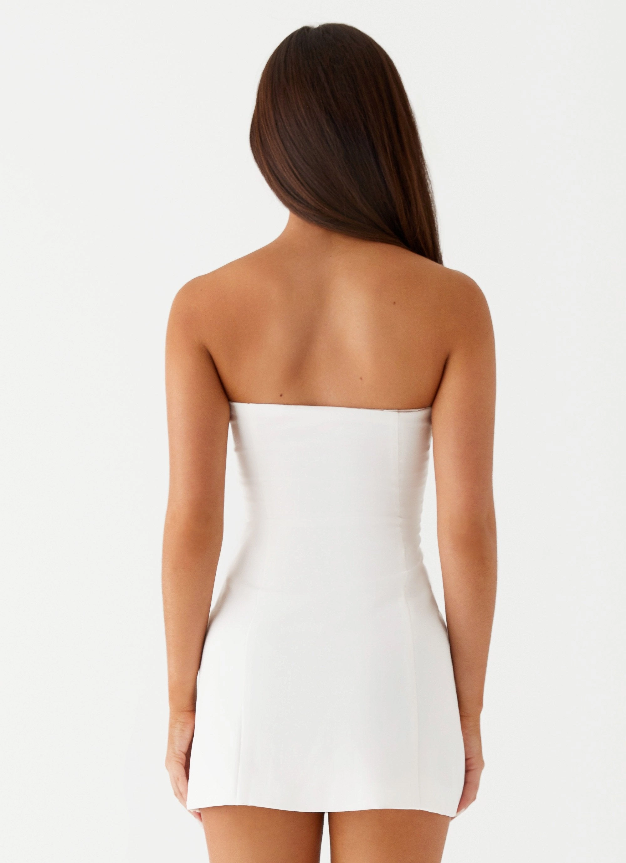 Allora Strapless Mini Dress - White velvet feel