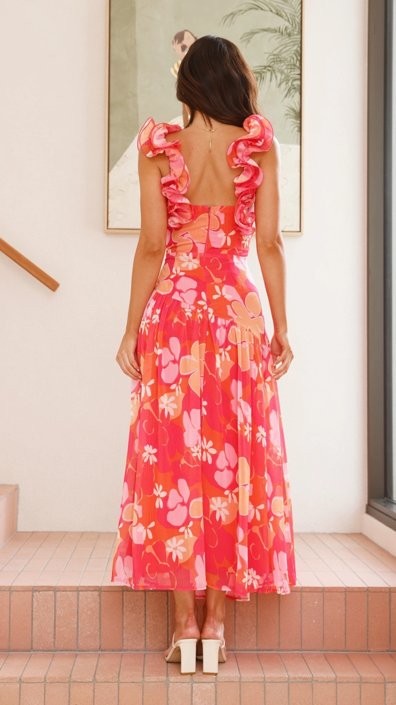 Satin Touch Alma Maxi Dress - Blood Orange
