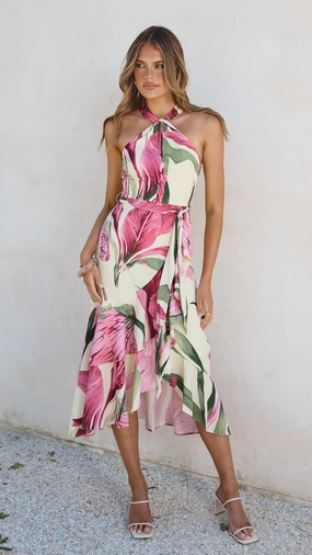 Alma Midi Dress - Lemon/Pink Floral New York