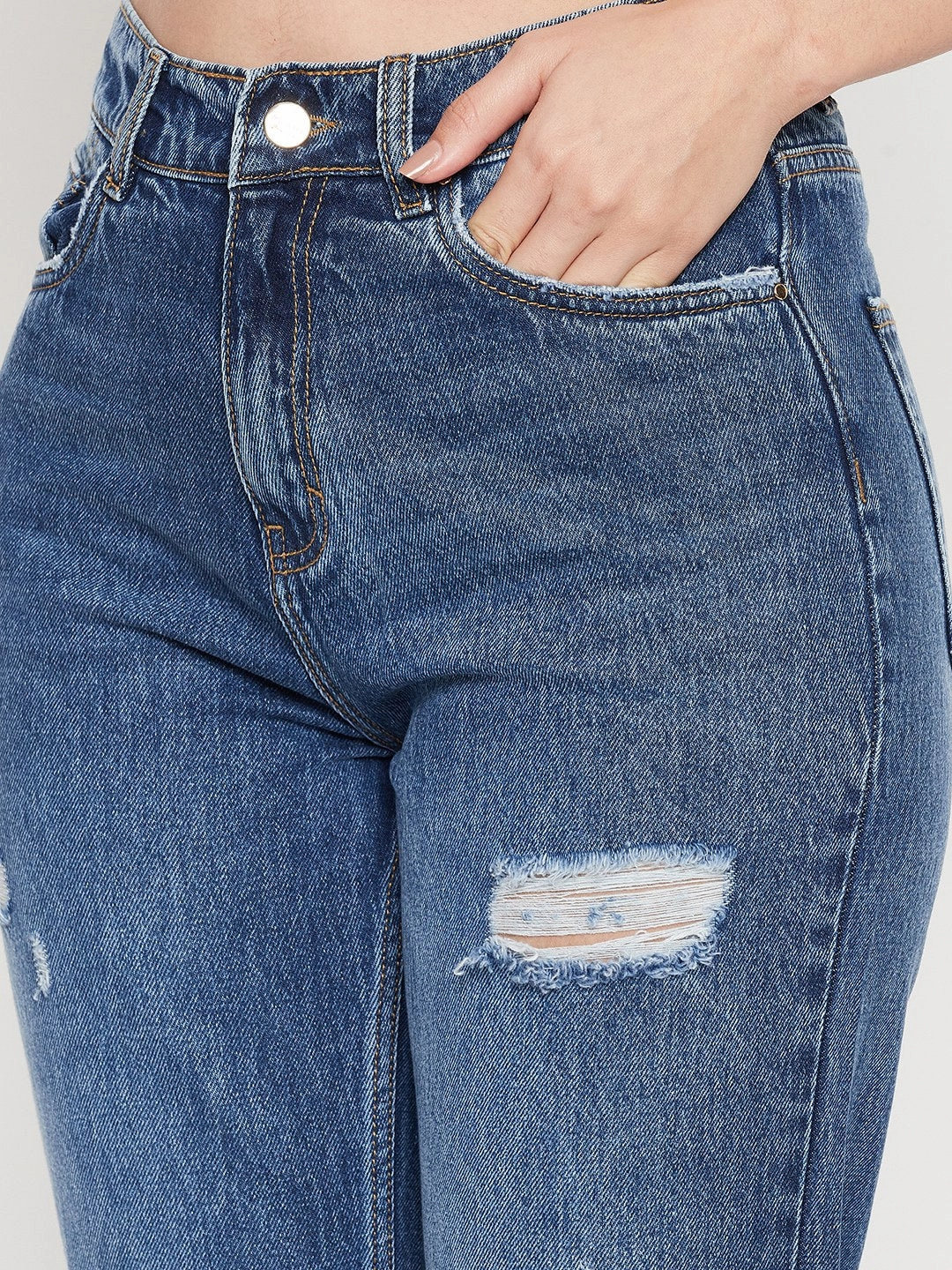 Madame Midblue Denim Light Washed Travel Outfit Street Fashion Creative Look