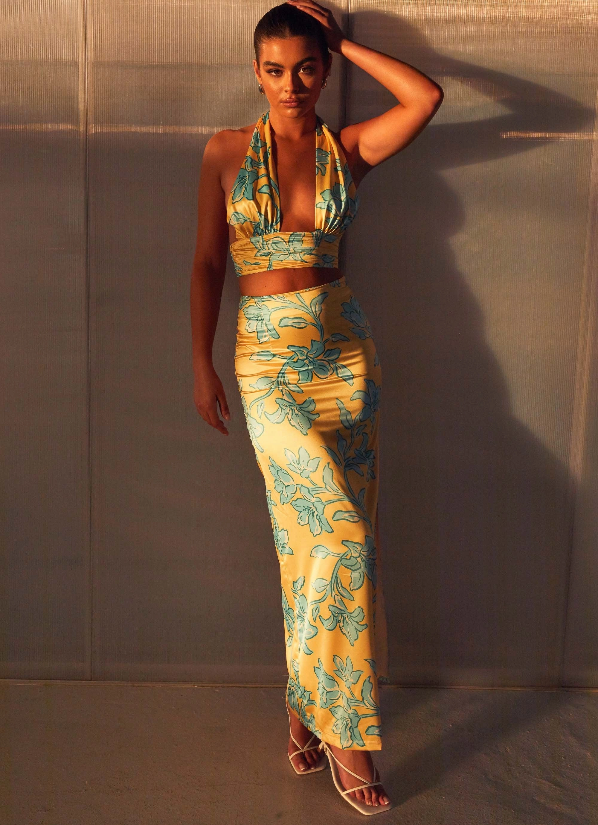 Convertible Style Amalia Satin Maxi Skirt - Golden Bloom