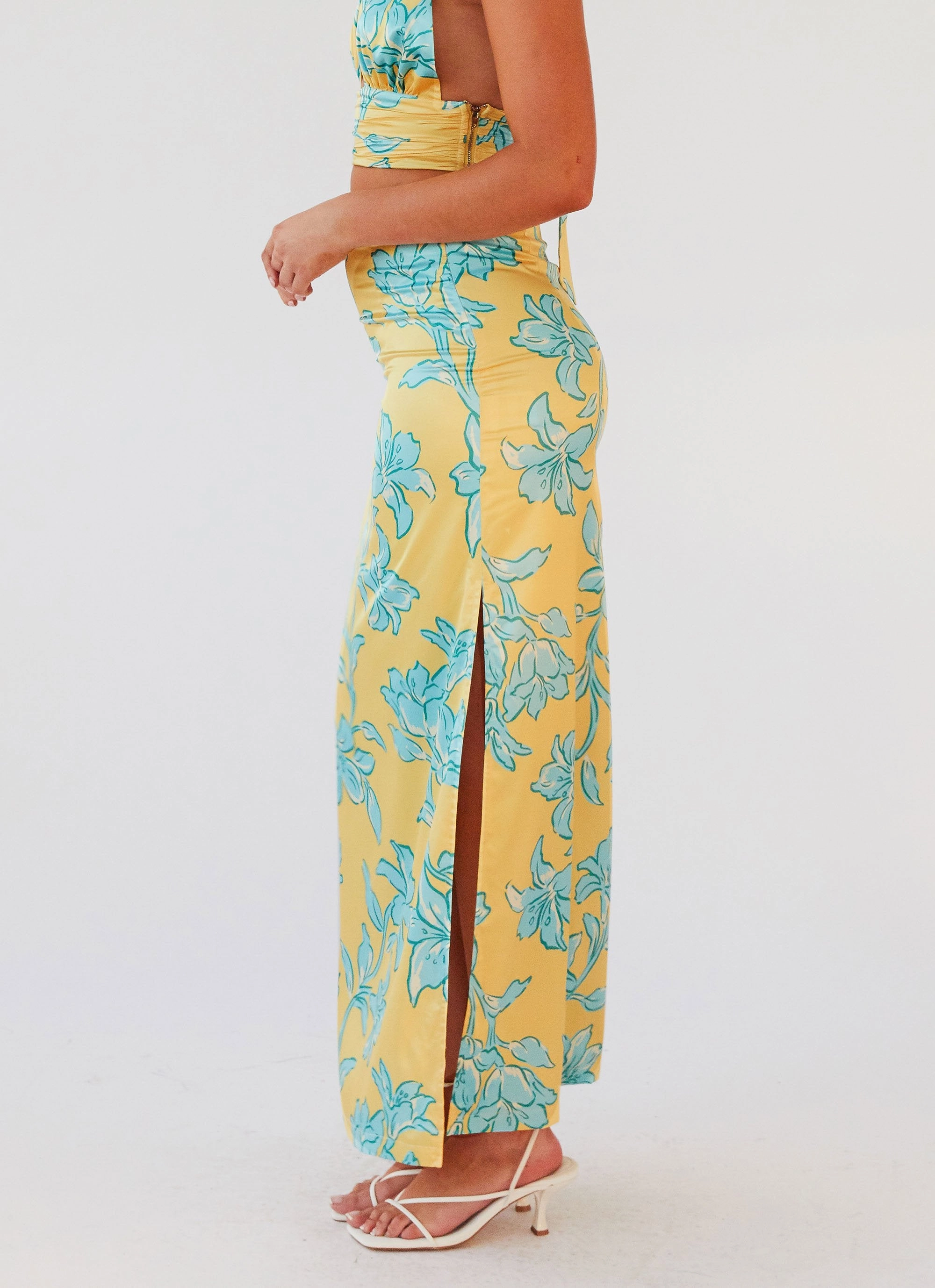 Texture Play Amalia Satin Maxi Skirt - Golden Bloom