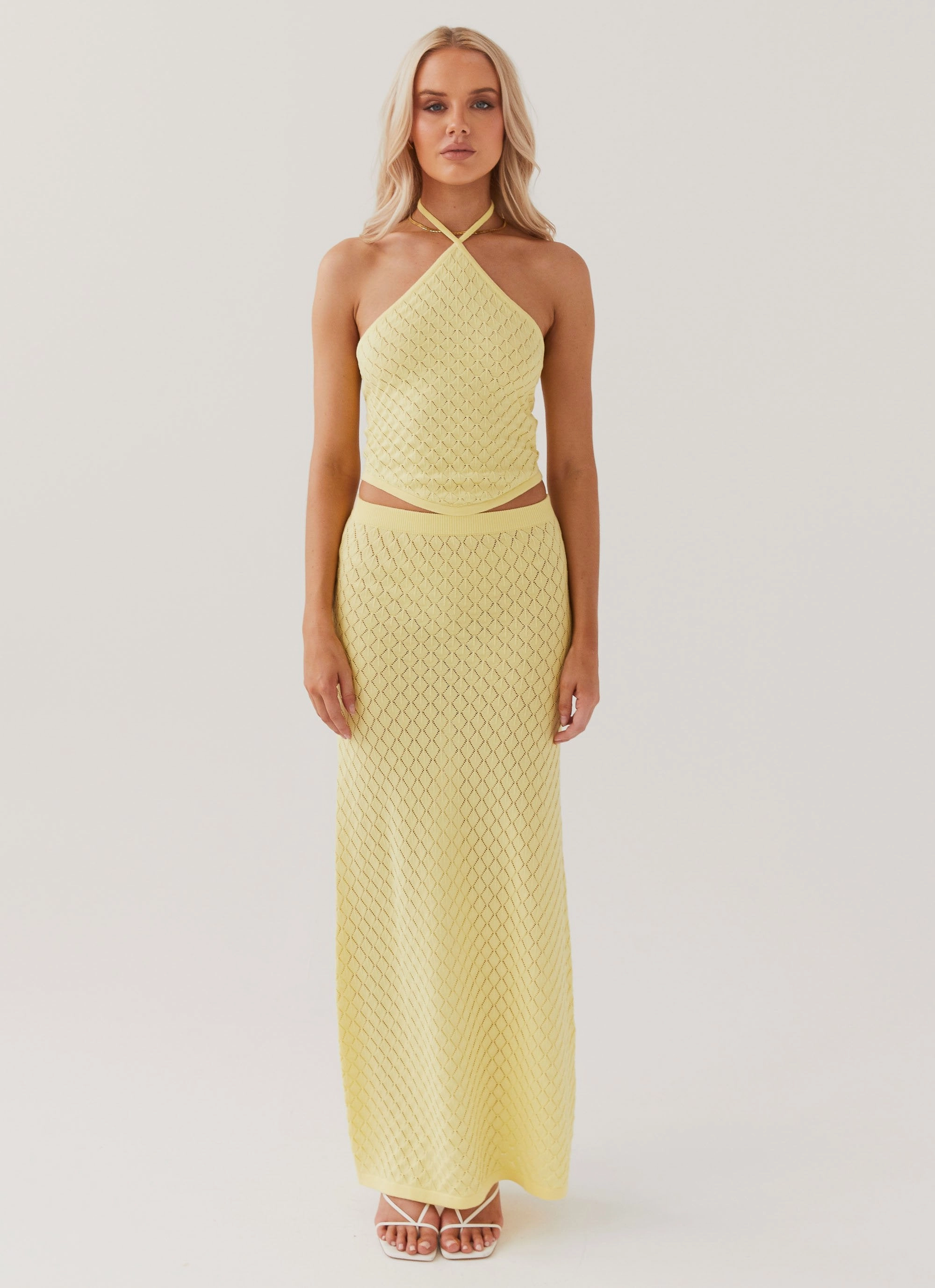 Amanza Knit Maxi Skirt - Lemon Outdoor Gathering