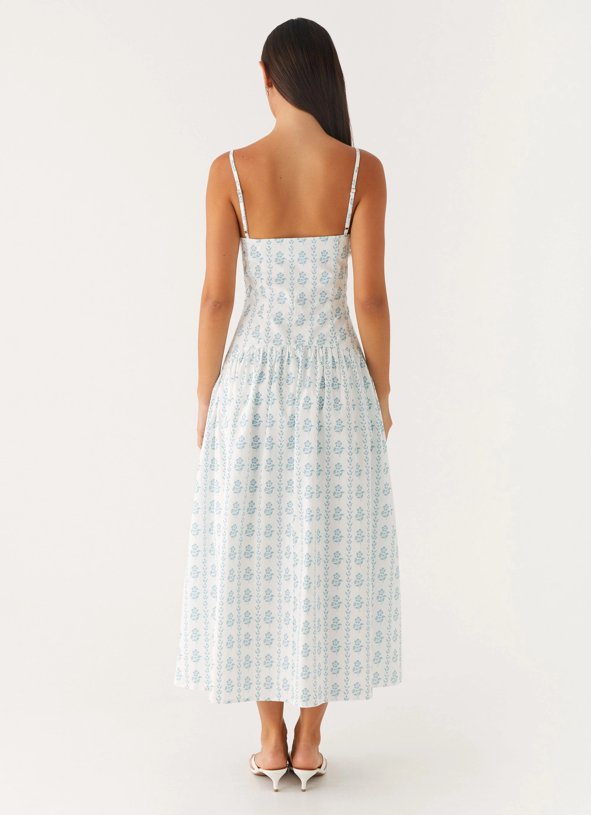 Pleat-Front Contrast-Lining Amelie Midi Dress - Sweet Daydream Print