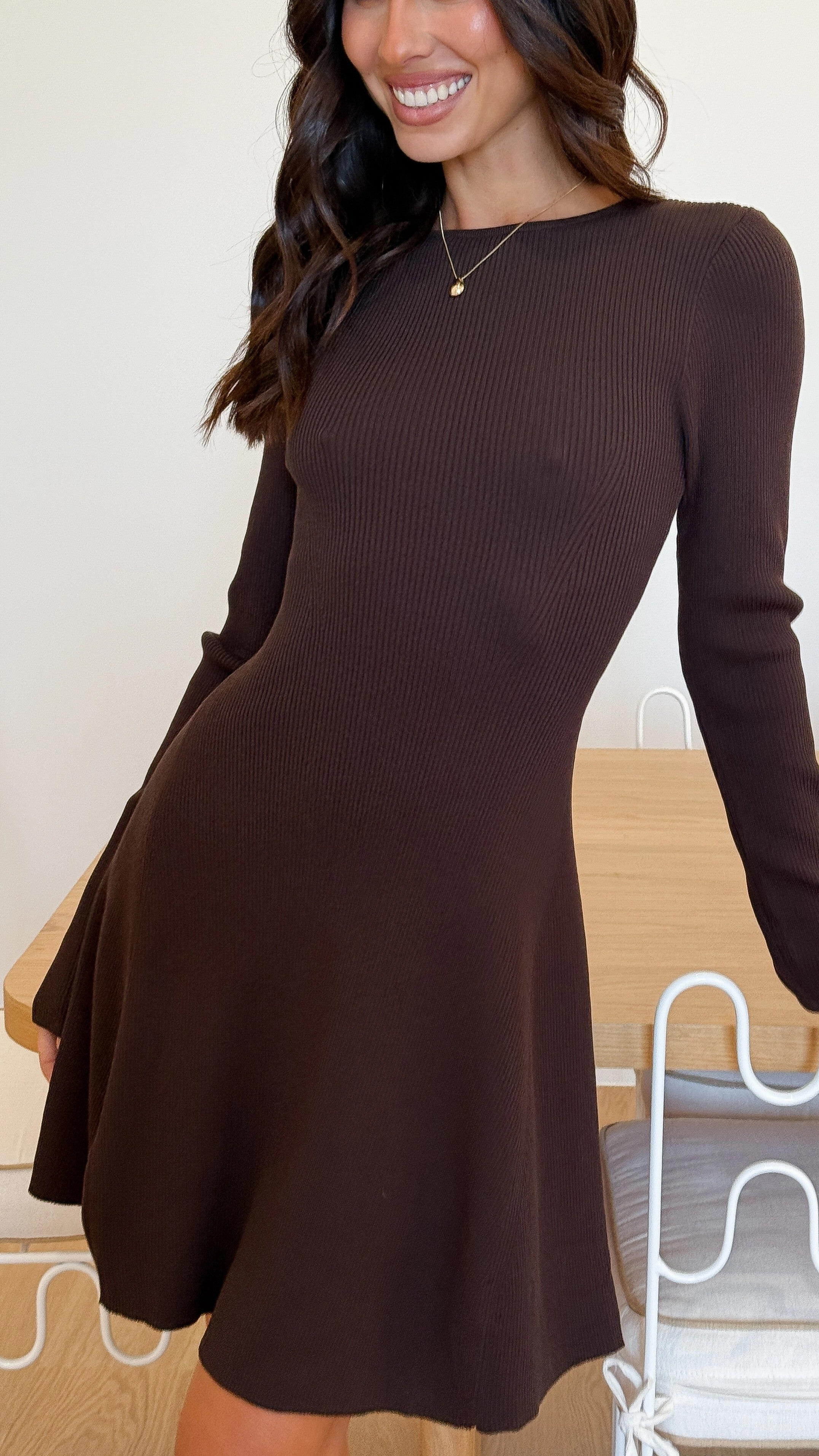 Body Fit Amity Mini Dress - Dark Brown