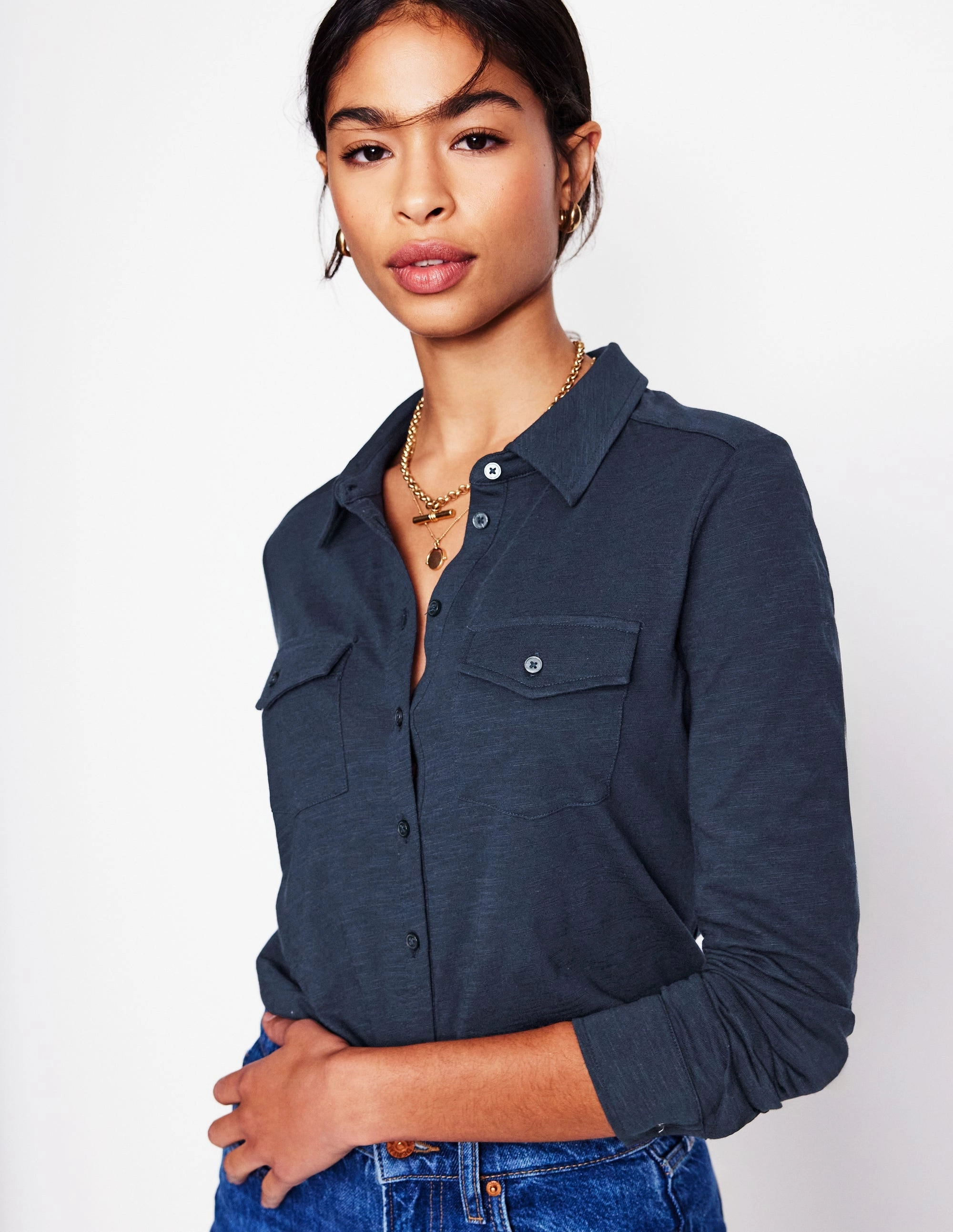 Amy Jersey Shirt-Navy UltraSoftInterior Breathable Hoodie