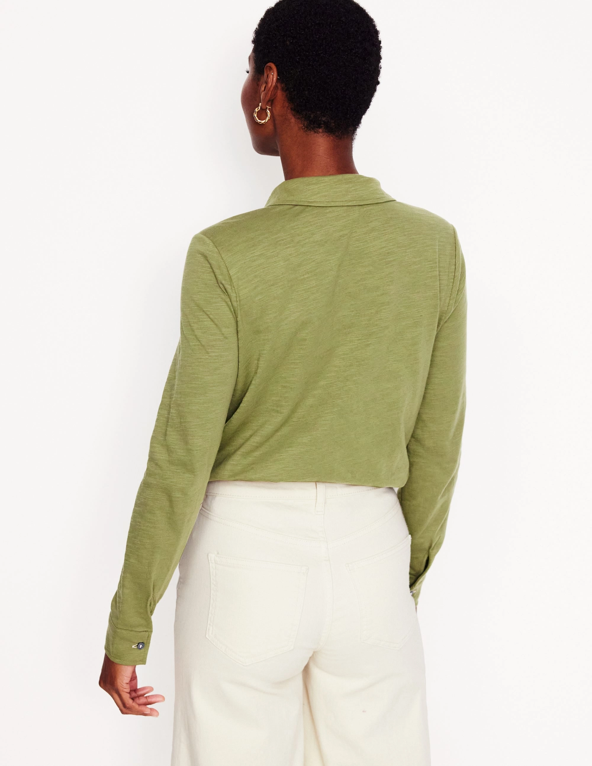 Amy Jersey Shirt-Soft Olive WindproofBarrierTechnology Layered Neckline