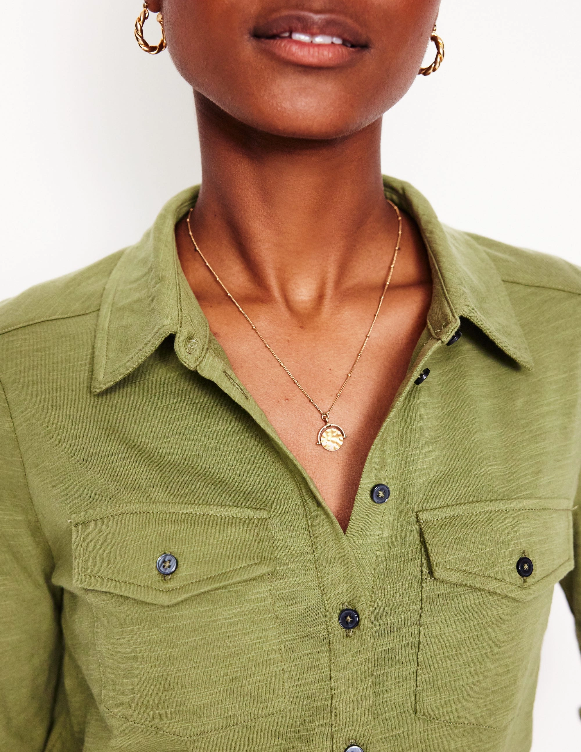 Amy Jersey Shirt-Soft Olive Ventilated Back Panel ThermalLining