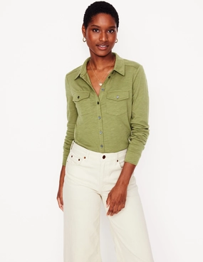 Amy Jersey Shirt-Soft Olive PlushLining DoubleStitched Hem