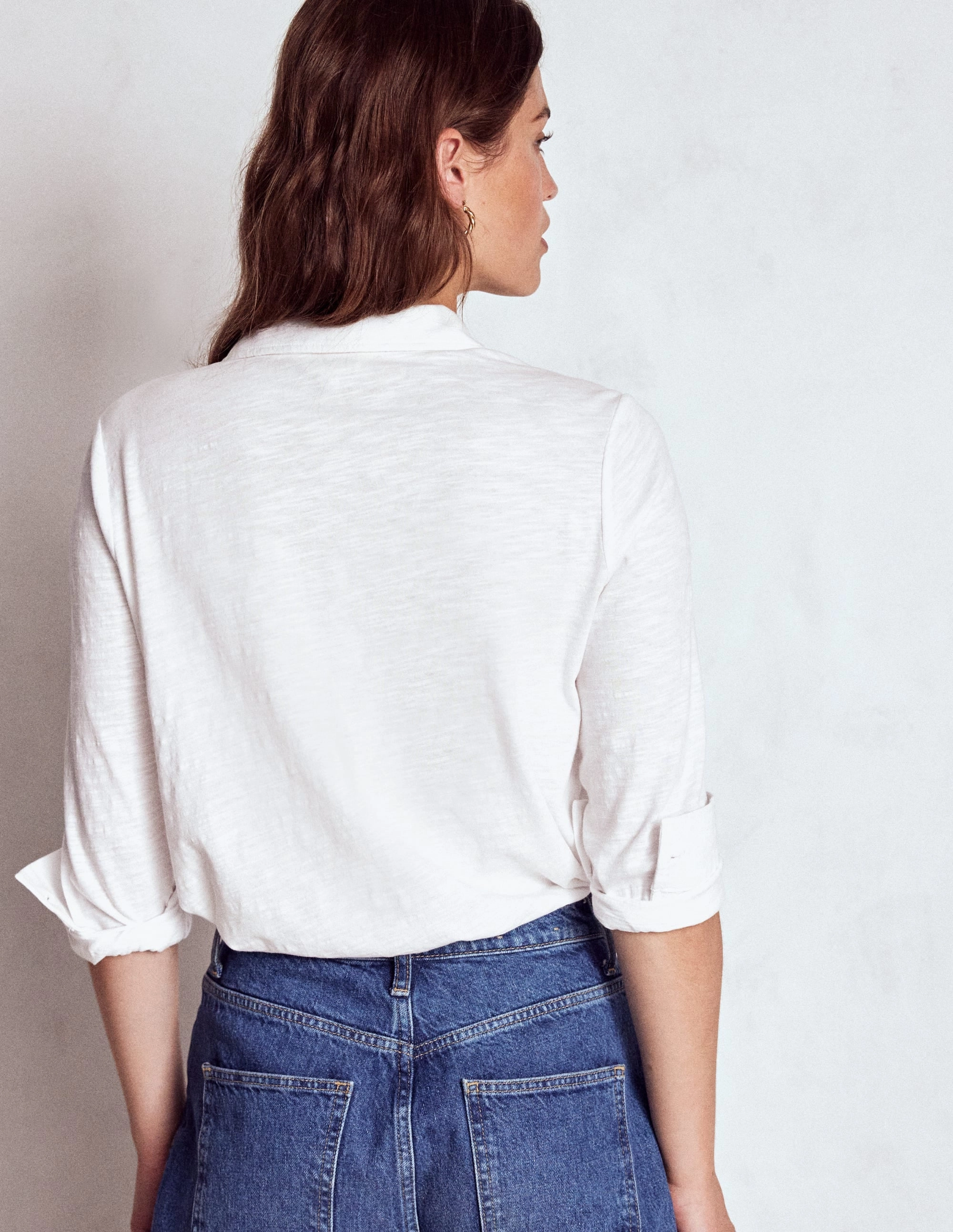 Amy Jersey Shirt-White PolyesterBlend AdjustableDrawstring