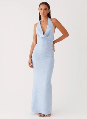 Anella Maxi Dress - Blue Embroidered-Detail
