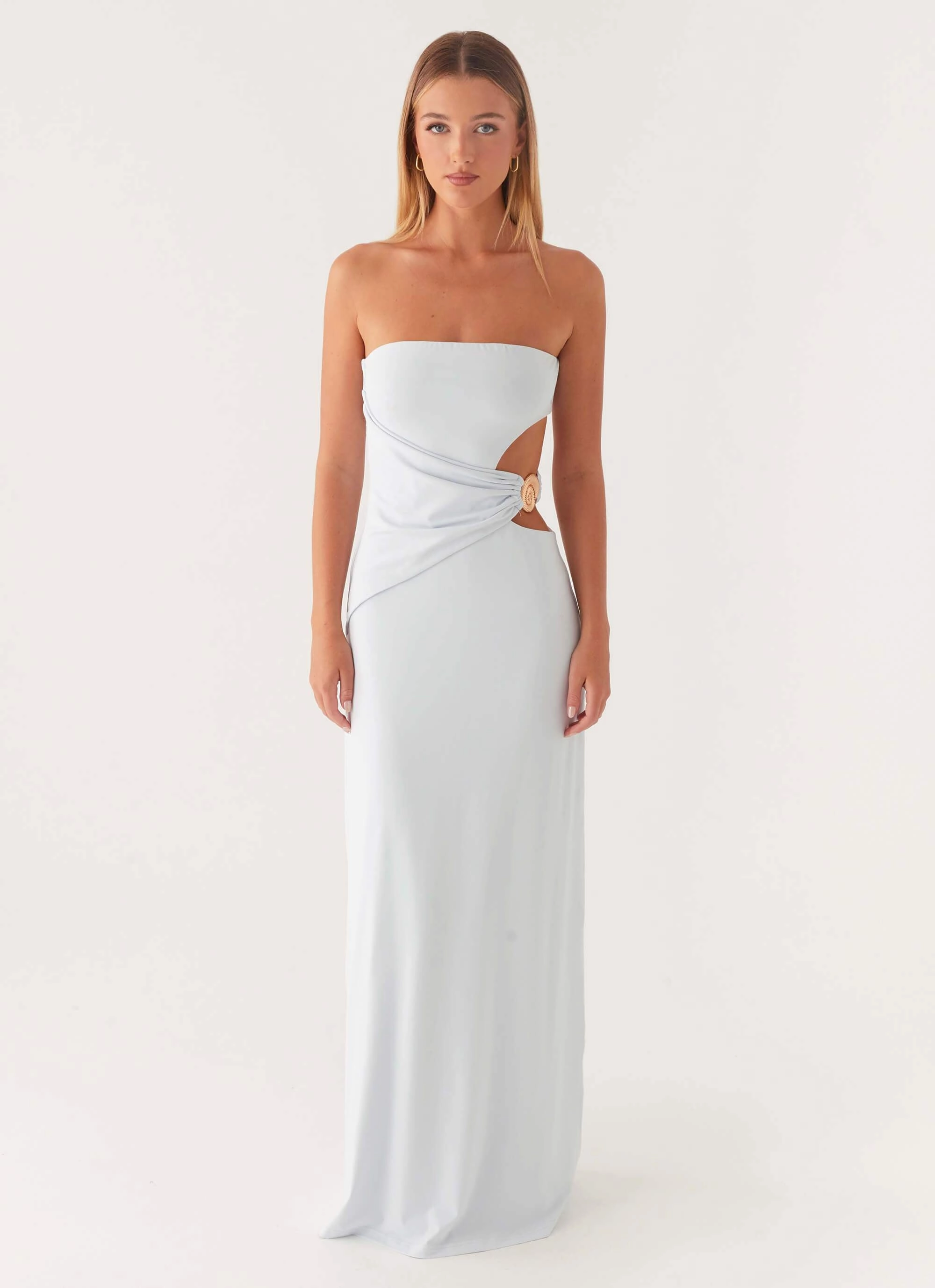 Anetta Maxi Dress - Pale Blue soft fit Color-Blocked