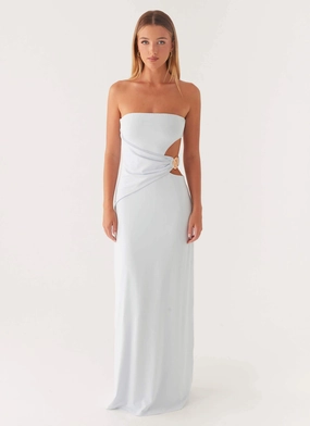 Anetta Maxi Dress - Pale Blue soft fit Color-Blocked