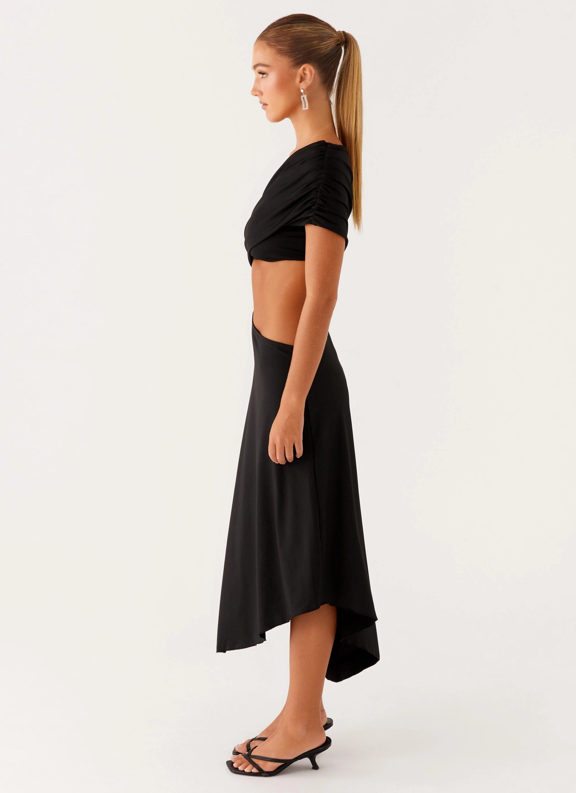 Geometric-pattern Angelina Asym Midi Dress - Black