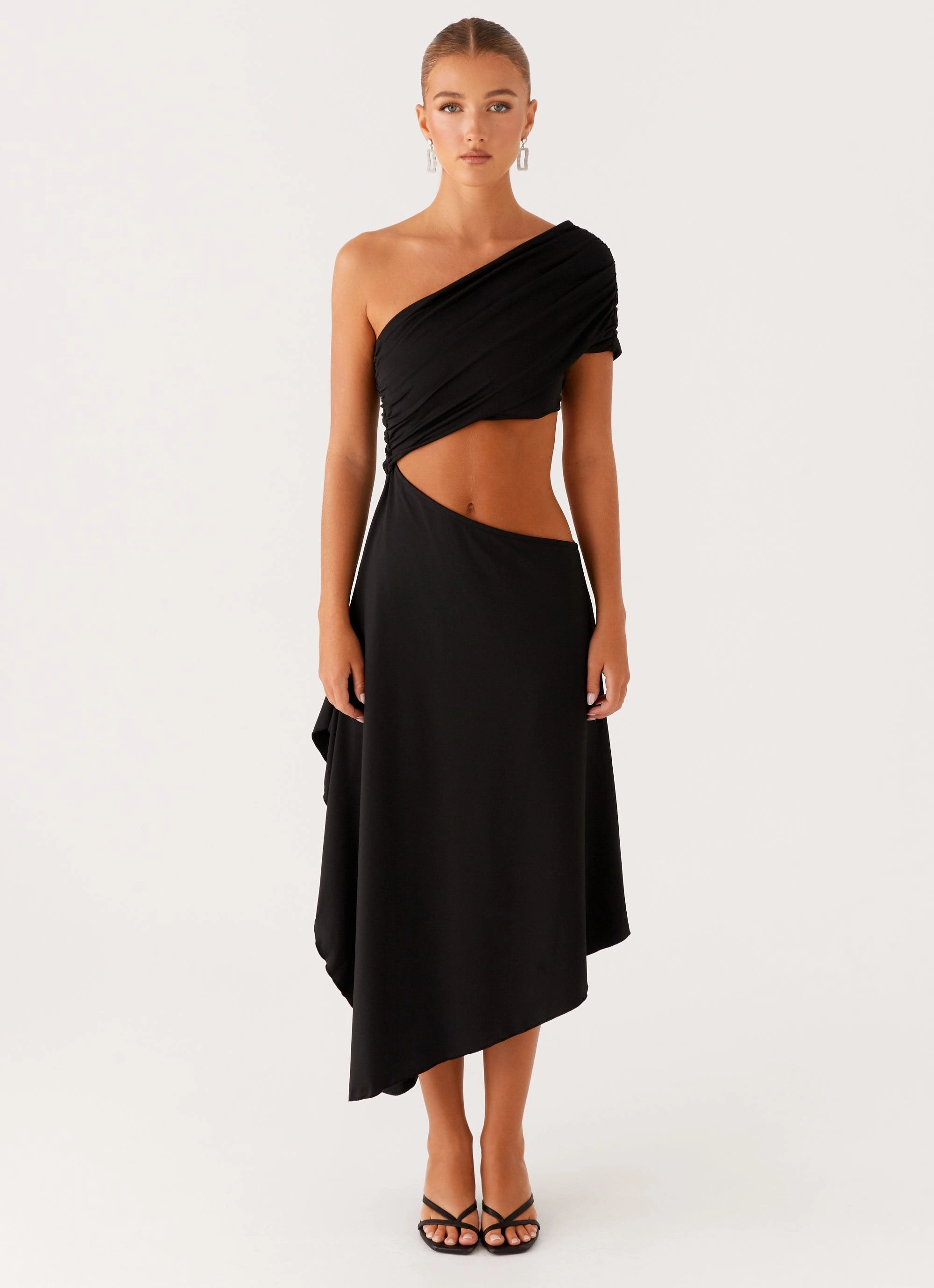 Angelina Asym Midi Dress - Black Bright Accent
