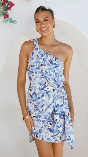 Fluid Fabric Ariana Mini Dress - Blue/White Print