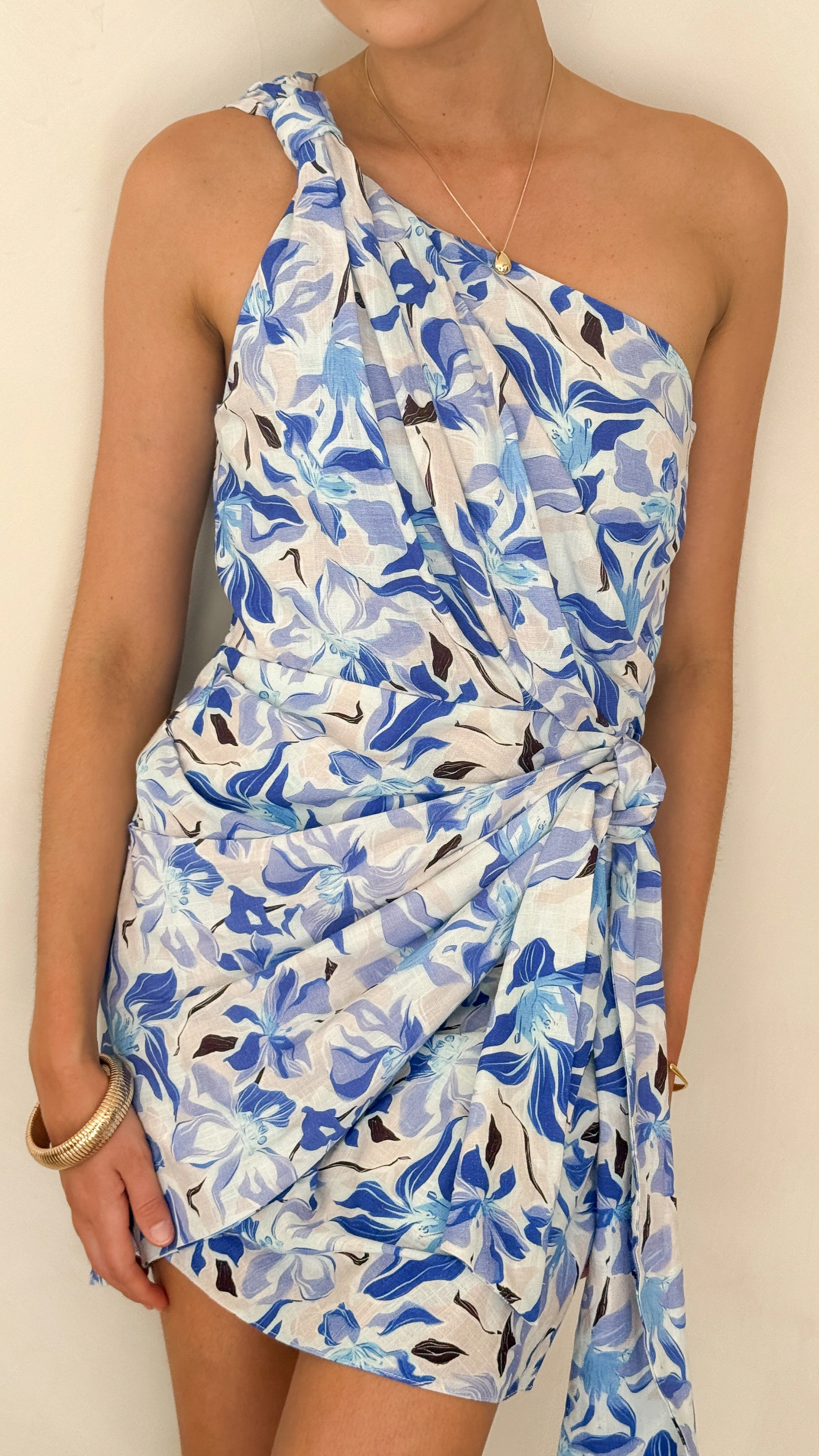 Ariana Mini Dress - Blue/White Print Flattering Cut Wear