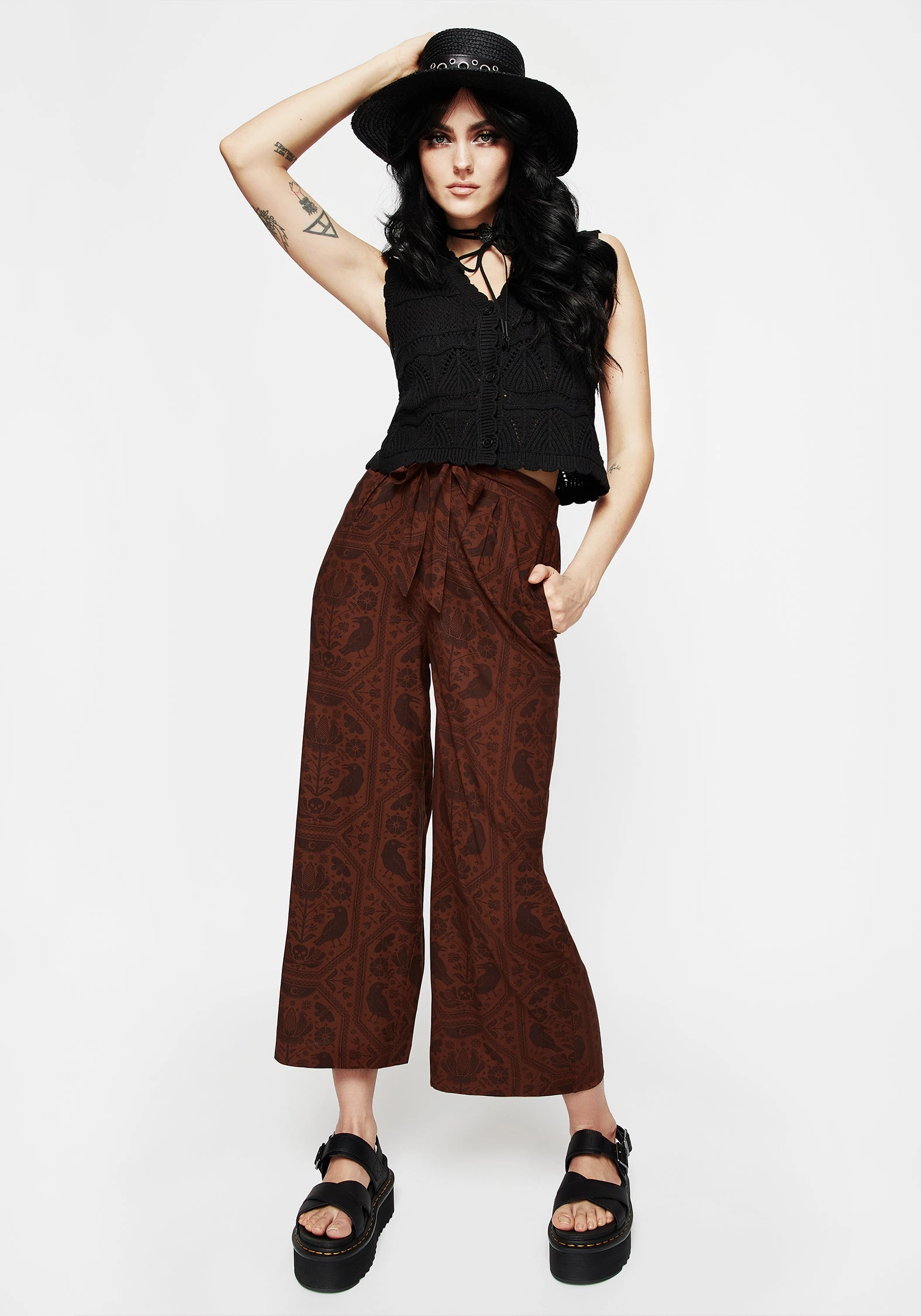 Annabel Tie Waist Wide Leg Culotte Trousers - Rust Urban Cool