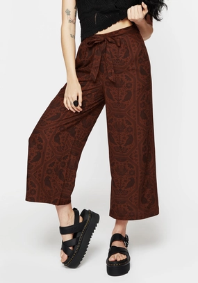 Annabel Tie Waist Wide Leg Culotte Trousers - Rust Perfect Fit Comfy Movement