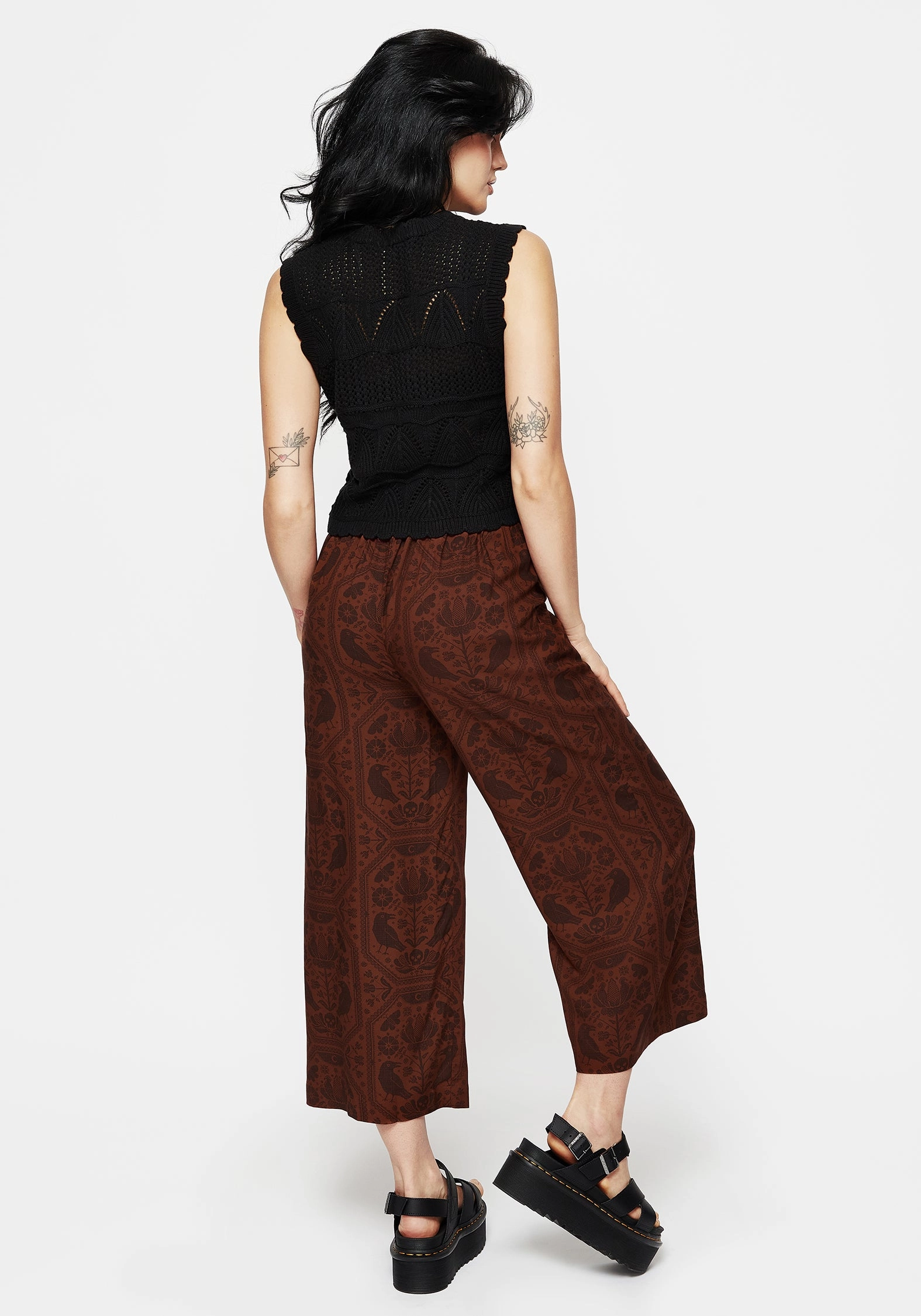 Annabel Tie Waist Wide Leg Culotte Trousers - Rust high waisted ExpandableSidePanels