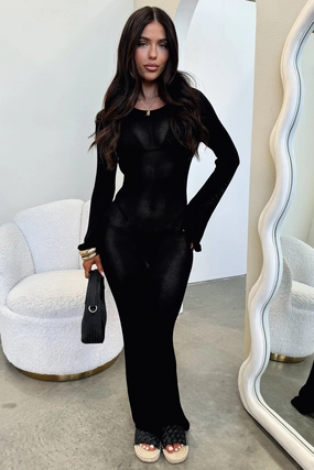 Annem Long Sleeve Maxi Dress - Black Work Vibe
