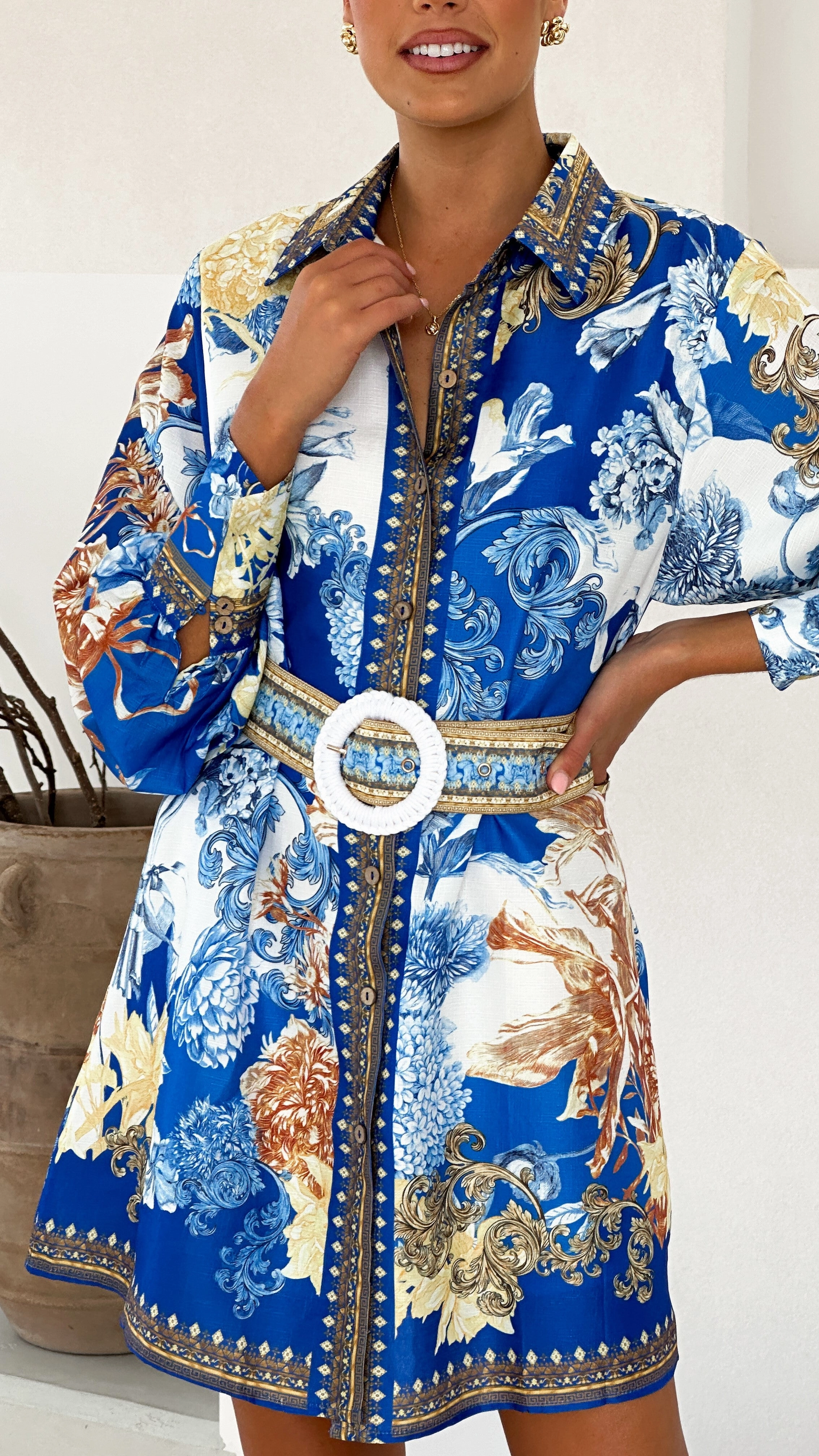 Wave Soft Wedding-Guest Annika Long Sleeve Mini Dress - Blue Doll