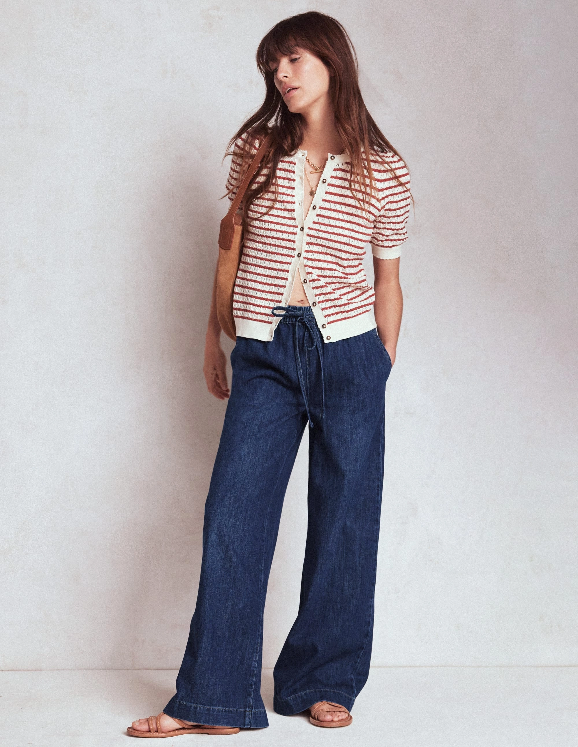 Drawcord Denim Trousers-MID WASH Anti Static Lining Flexible Layer