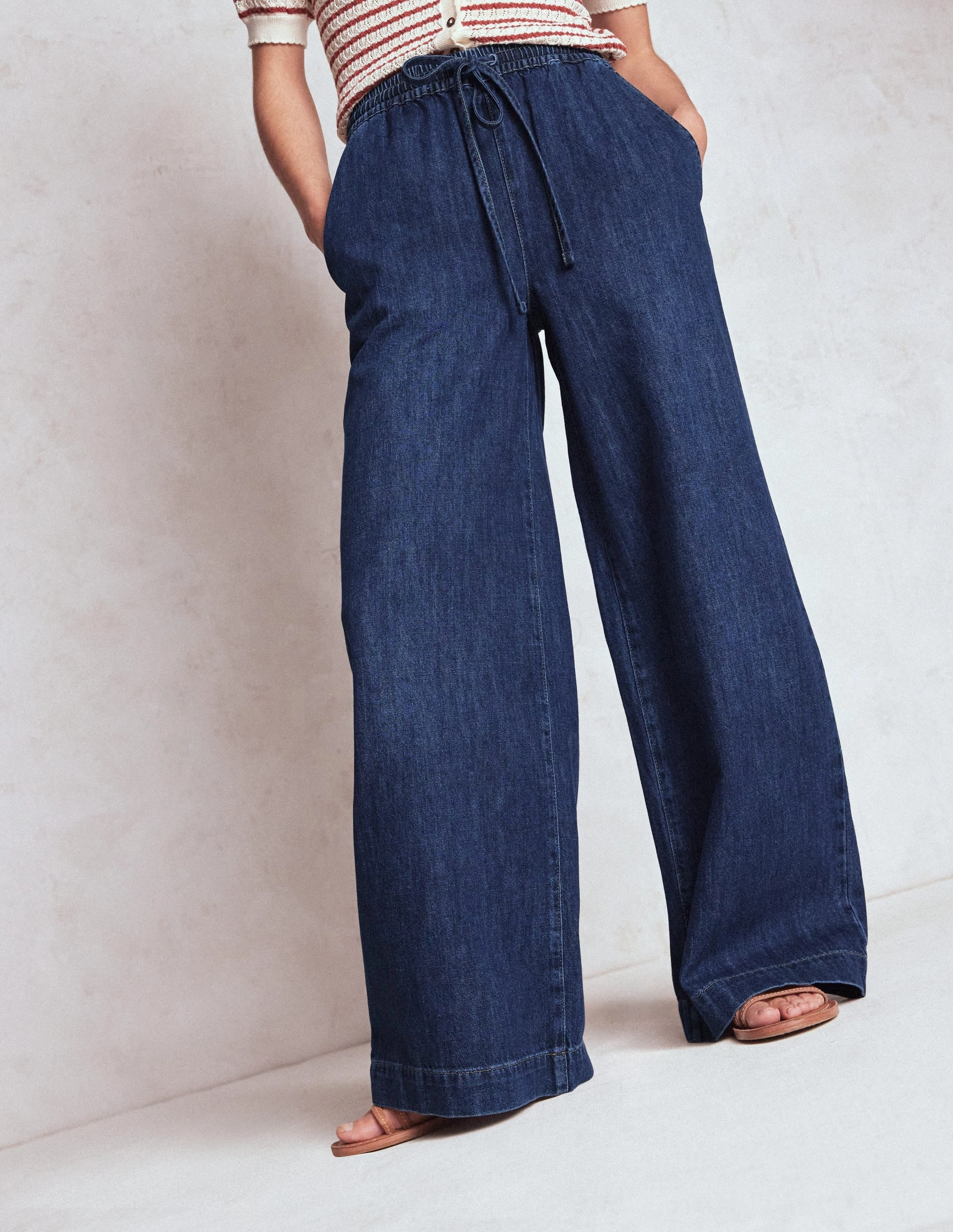 Drawcord Denim Trousers-MID WASH Utility Ready
