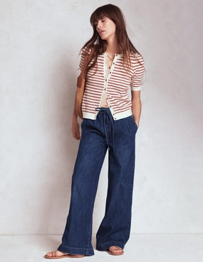 Drawcord Denim Trousers-MID WASH Anti Static Lining Flexible Layer