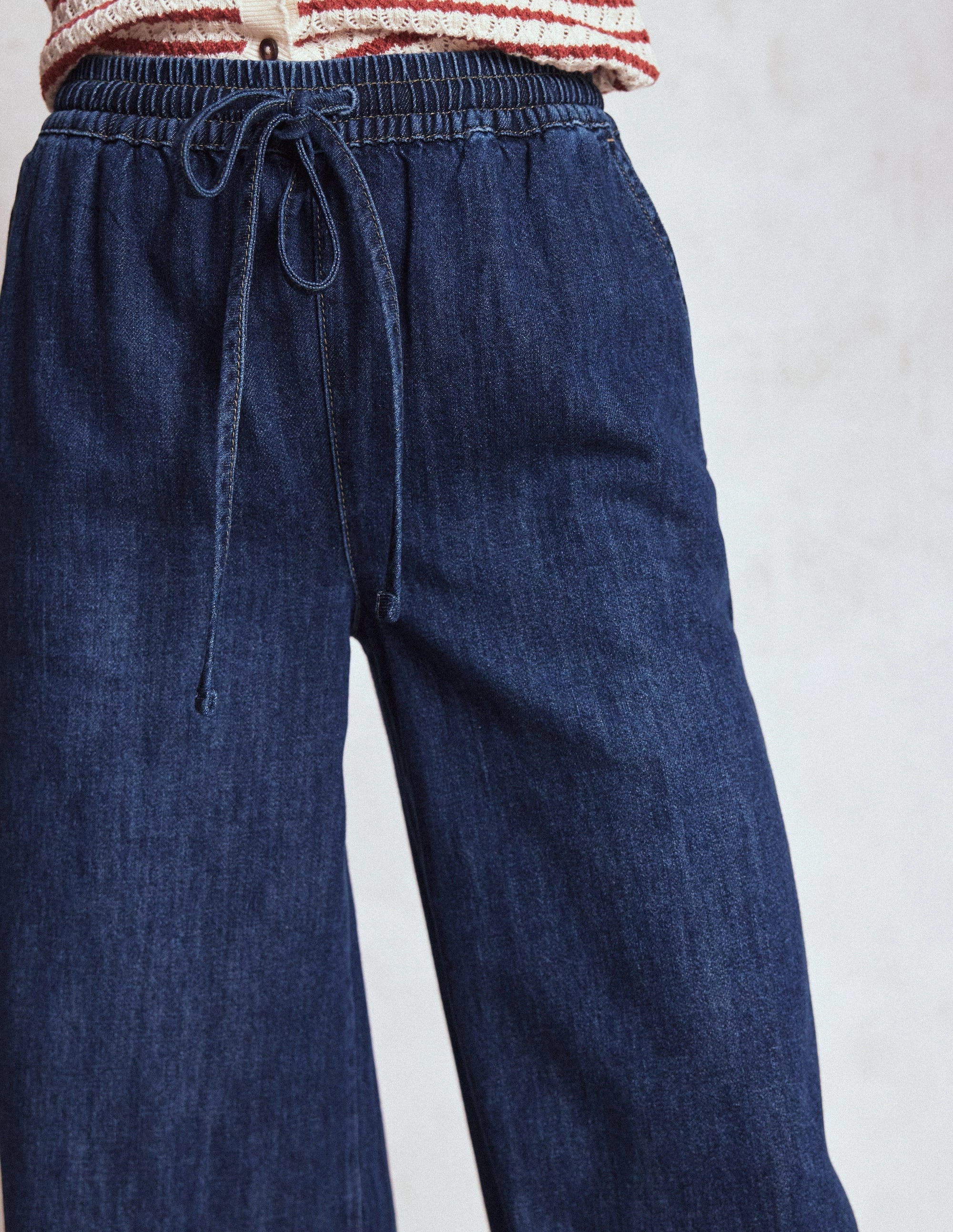 Drawcord Denim Trousers-MID WASH Minimal Fit